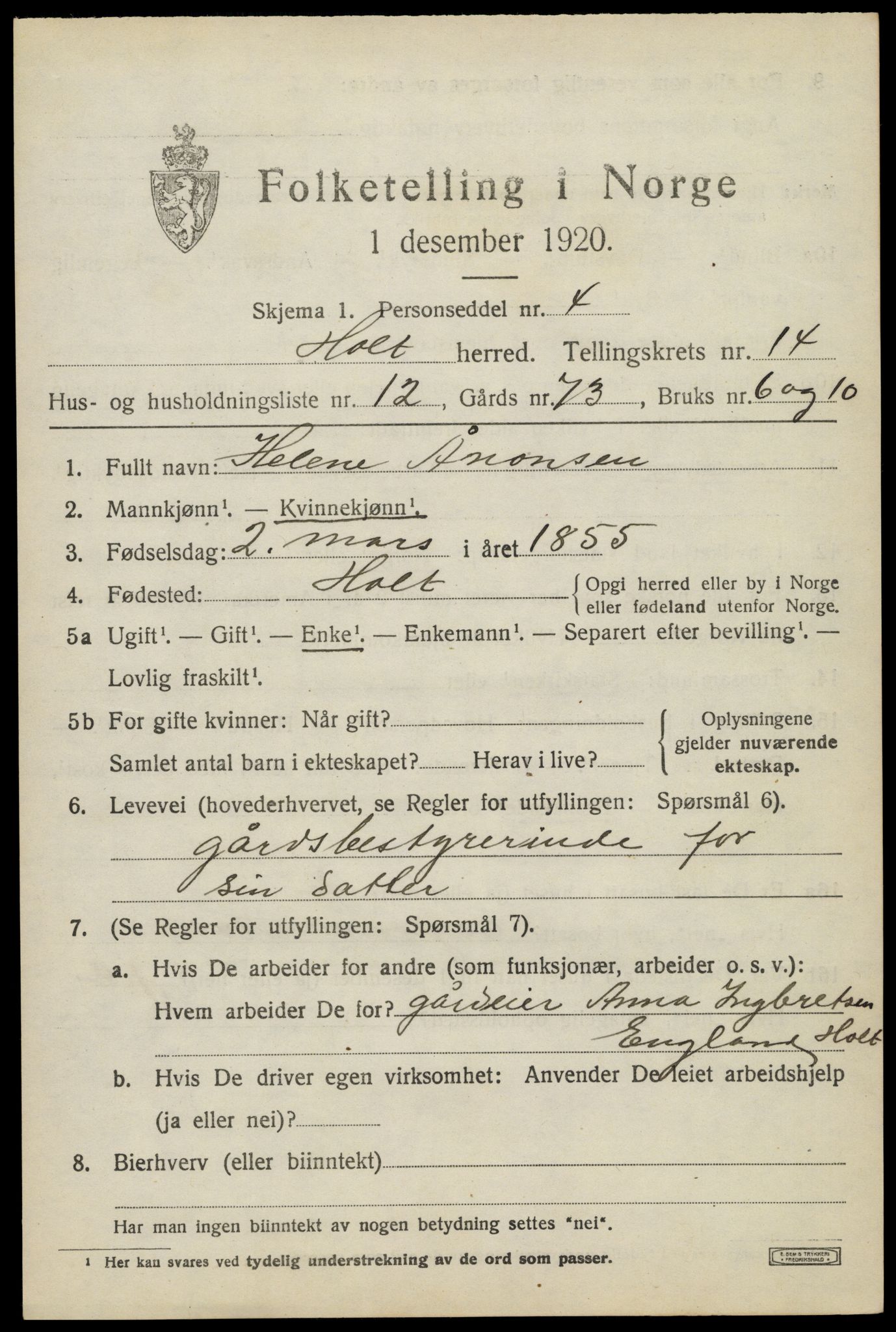 SAK, 1920 census for Holt, 1920, p. 8110