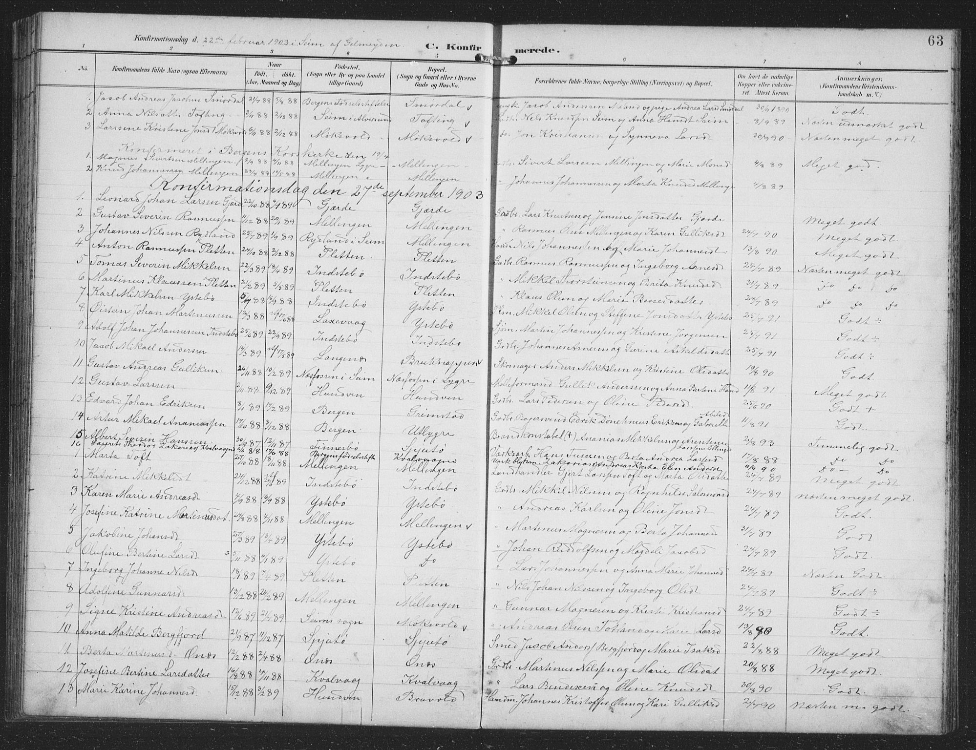 Alversund Sokneprestembete, SAB/A-73901/H/Ha/Hab: Parish register (copy) no. B 4, 1897-1914, p. 63