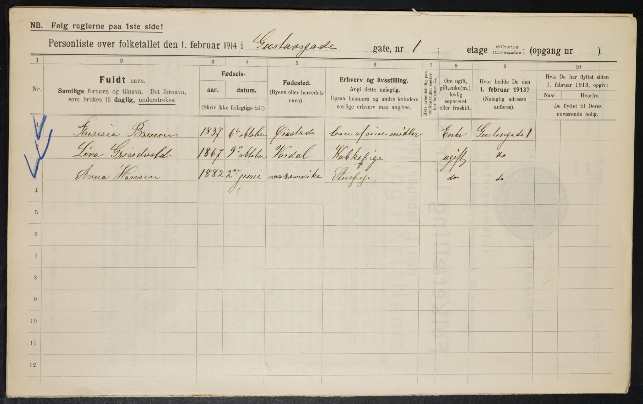 OBA, Municipal Census 1914 for Kristiania, 1914, p. 32513