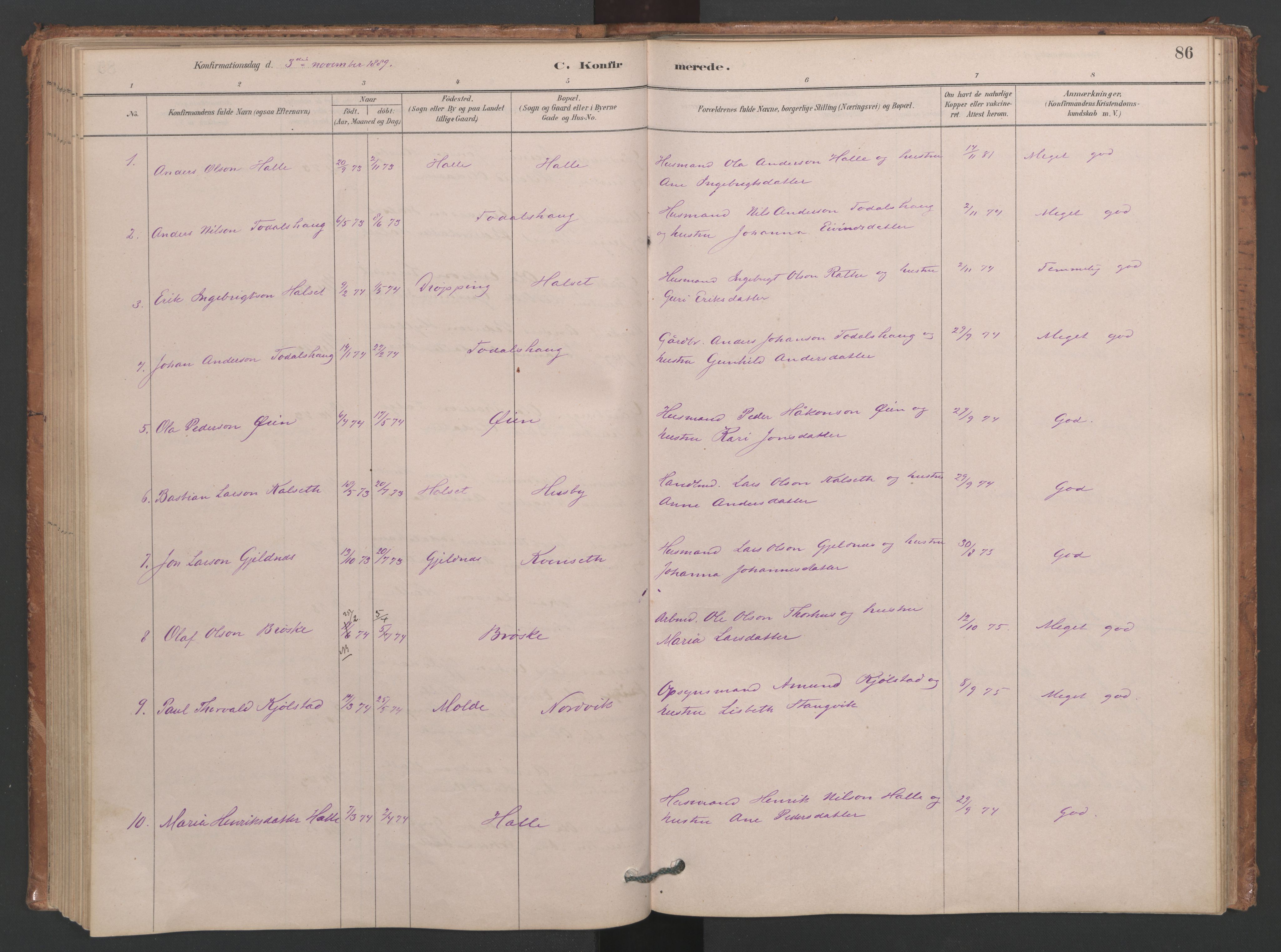 Ministerialprotokoller, klokkerbøker og fødselsregistre - Møre og Romsdal, AV/SAT-A-1454/593/L1034: Parish register (official) no. 593A01, 1879-1911, p. 86