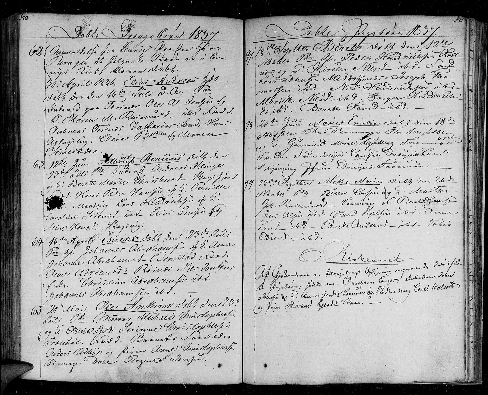 Tromsø sokneprestkontor/stiftsprosti/domprosti, SATØ/S-1343/G/Ga/L0008kirke: Parish register (official) no. 8, 1829-1837, p. 520-521