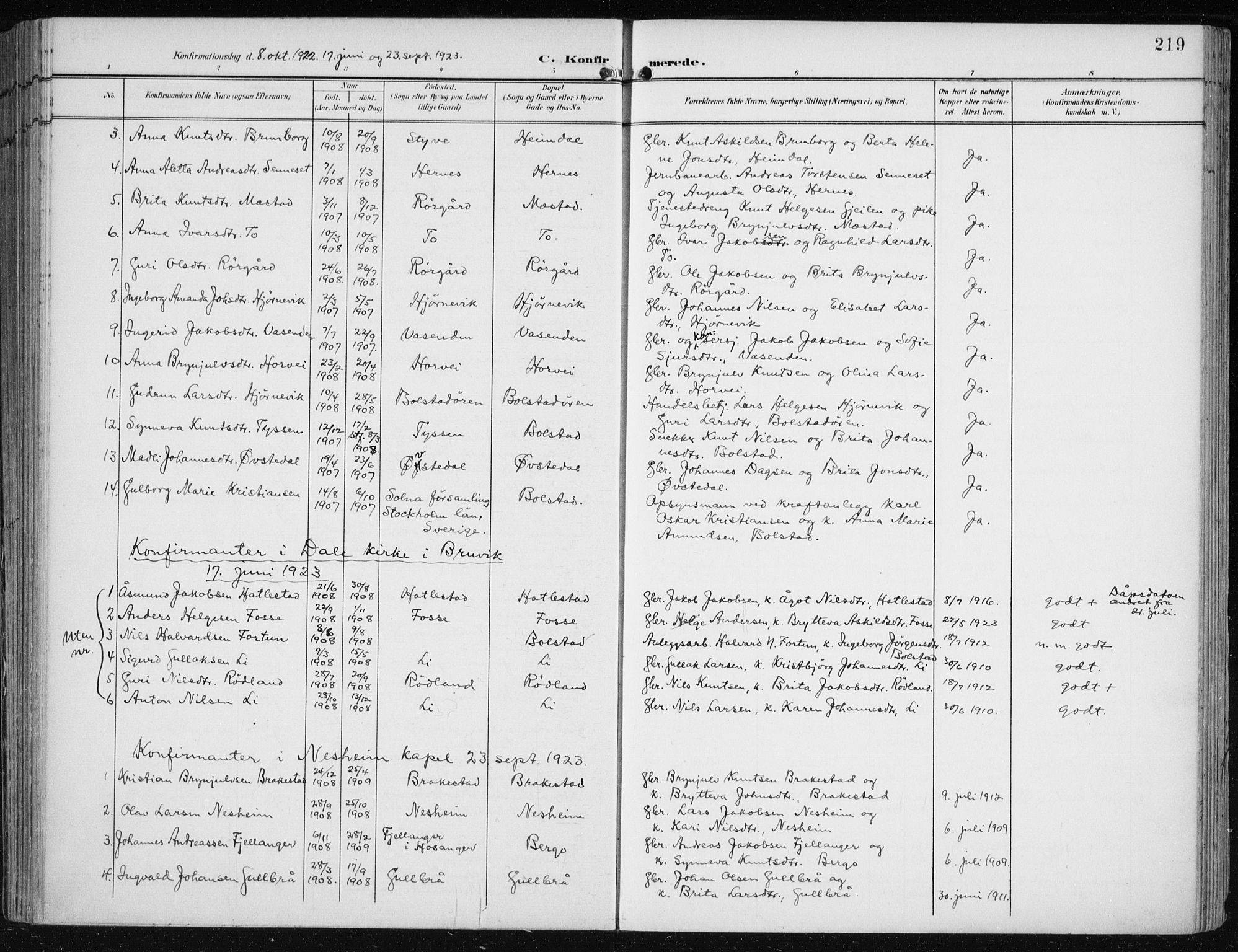 Evanger sokneprestembete, SAB/A-99924: Parish register (official) no. A  3, 1900-1930, p. 219