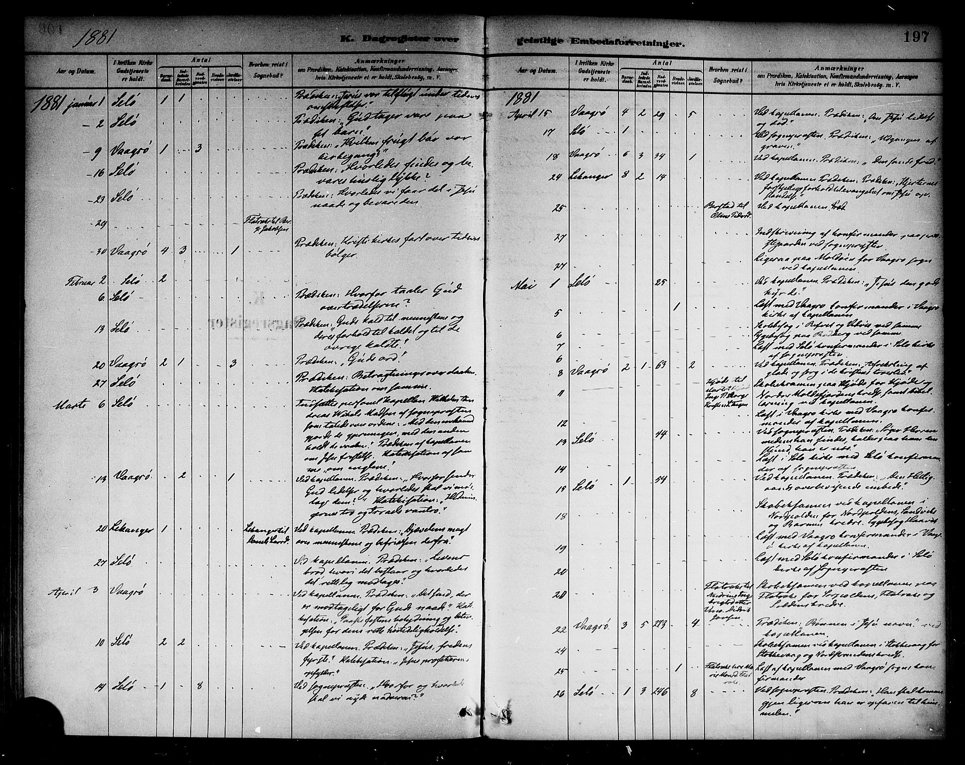 Selje sokneprestembete, SAB/A-99938/H/Ha/Haa/Haab: Parish register (official) no. B 1, 1881-1890, p. 197
