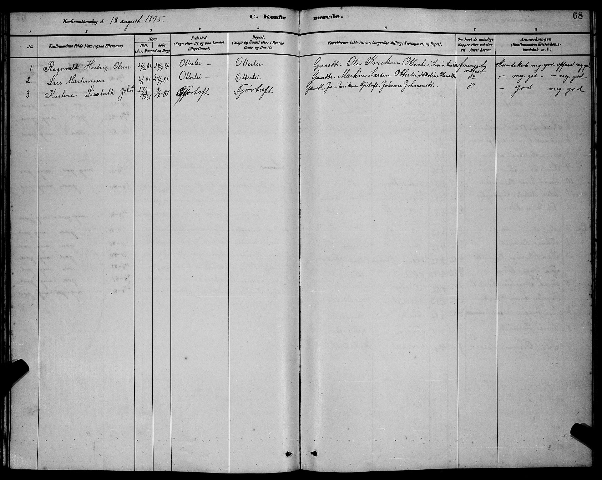 Ministerialprotokoller, klokkerbøker og fødselsregistre - Møre og Romsdal, SAT/A-1454/538/L0523: Parish register (copy) no. 538C01, 1881-1900, p. 68