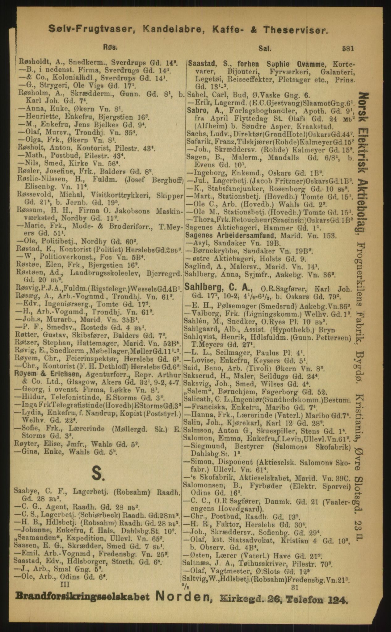 Kristiania/Oslo adressebok, PUBL/-, 1899, p. 581