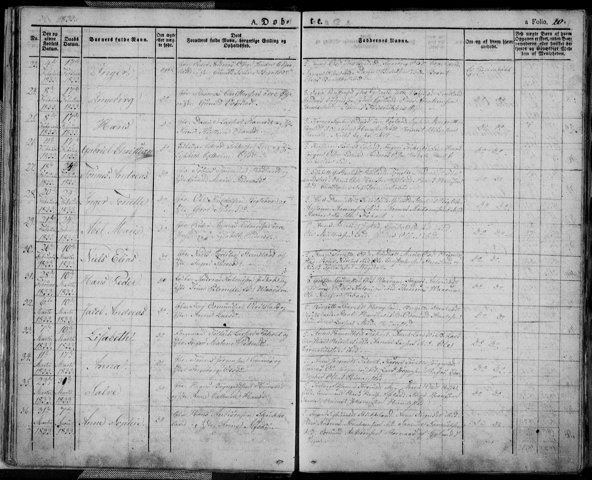 Kvinesdal sokneprestkontor, AV/SAK-1111-0026/F/Fa/Fab/L0004: Parish register (official) no. A 4, 1829-1843, p. 20