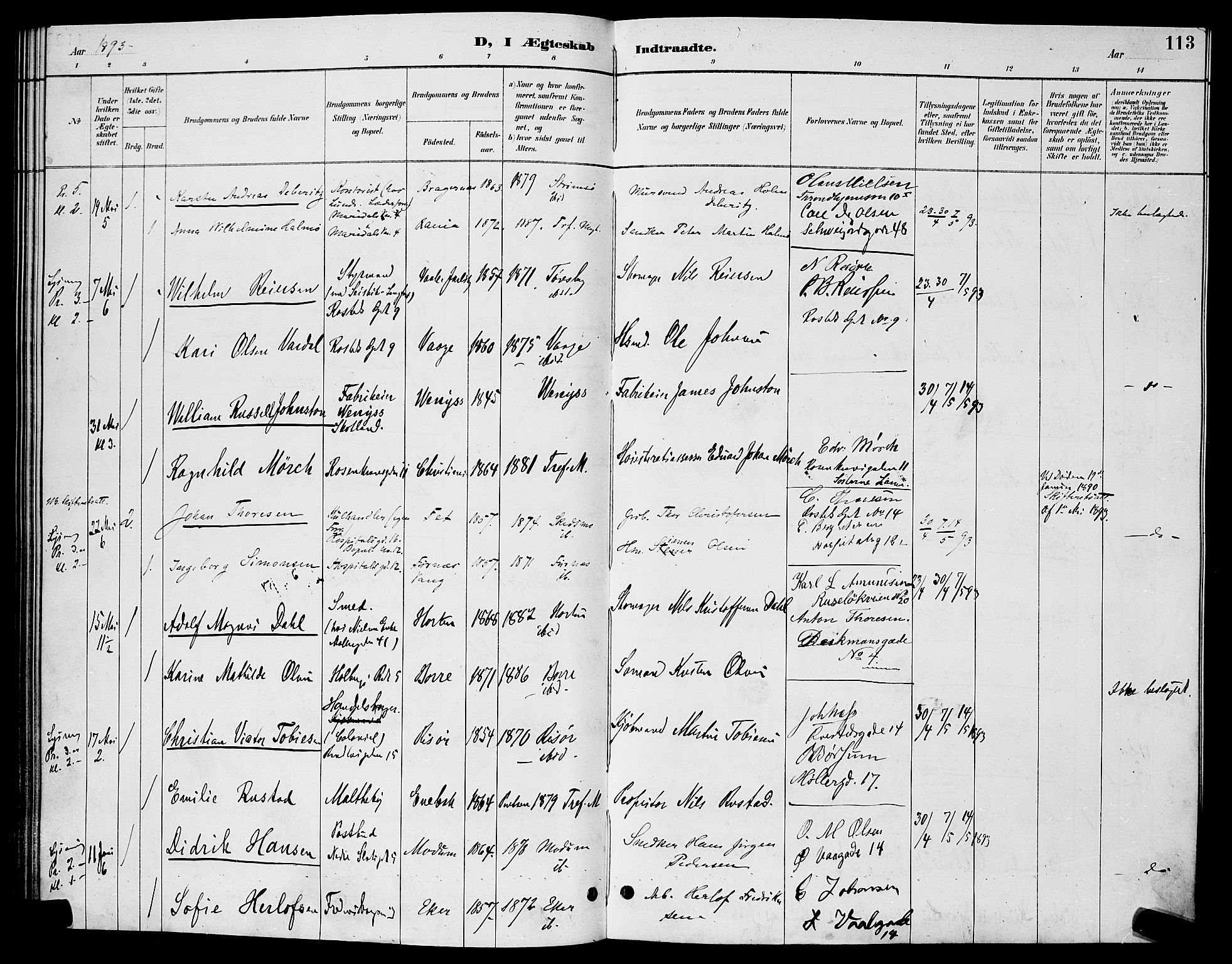 Trefoldighet prestekontor Kirkebøker, AV/SAO-A-10882/H/Ha/L0004: Banns register no. 4, 1888-1894, p. 113