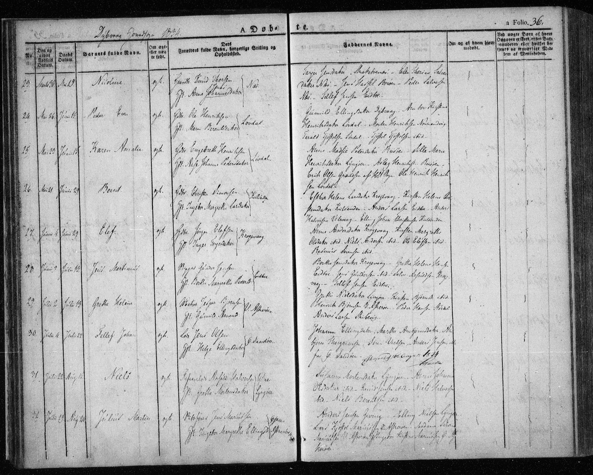 Dypvåg sokneprestkontor, AV/SAK-1111-0007/F/Fa/Faa/L0004: Parish register (official) no. A 4, 1824-1840, p. 36