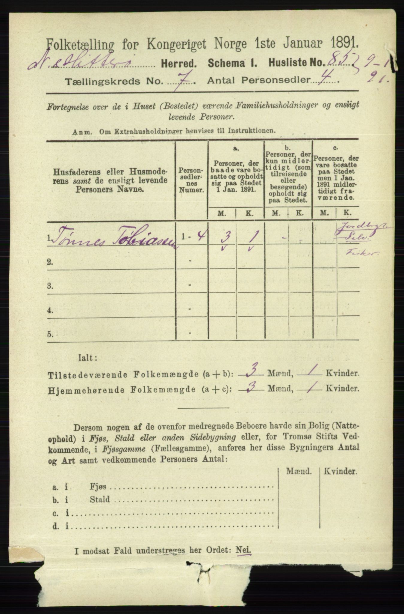 RA, 1891 census for 1043 Hidra og Nes, 1891, p. 2801