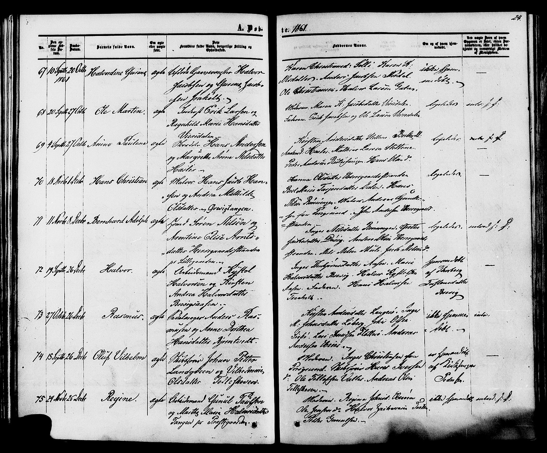 Eidanger kirkebøker, SAKO/A-261/F/Fa/L0010: Parish register (official) no. 10, 1859-1874, p. 24