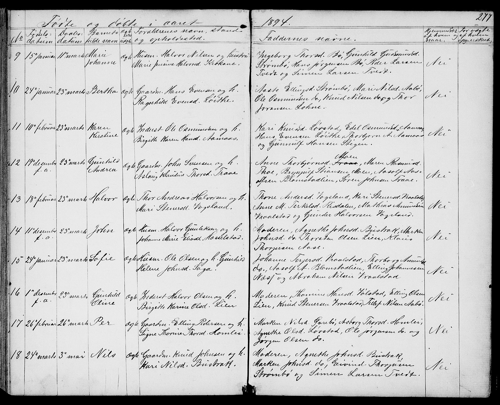 Drangedal kirkebøker, SAKO/A-258/G/Gb/L0001: Parish register (copy) no. II 1, 1856-1894, p. 277