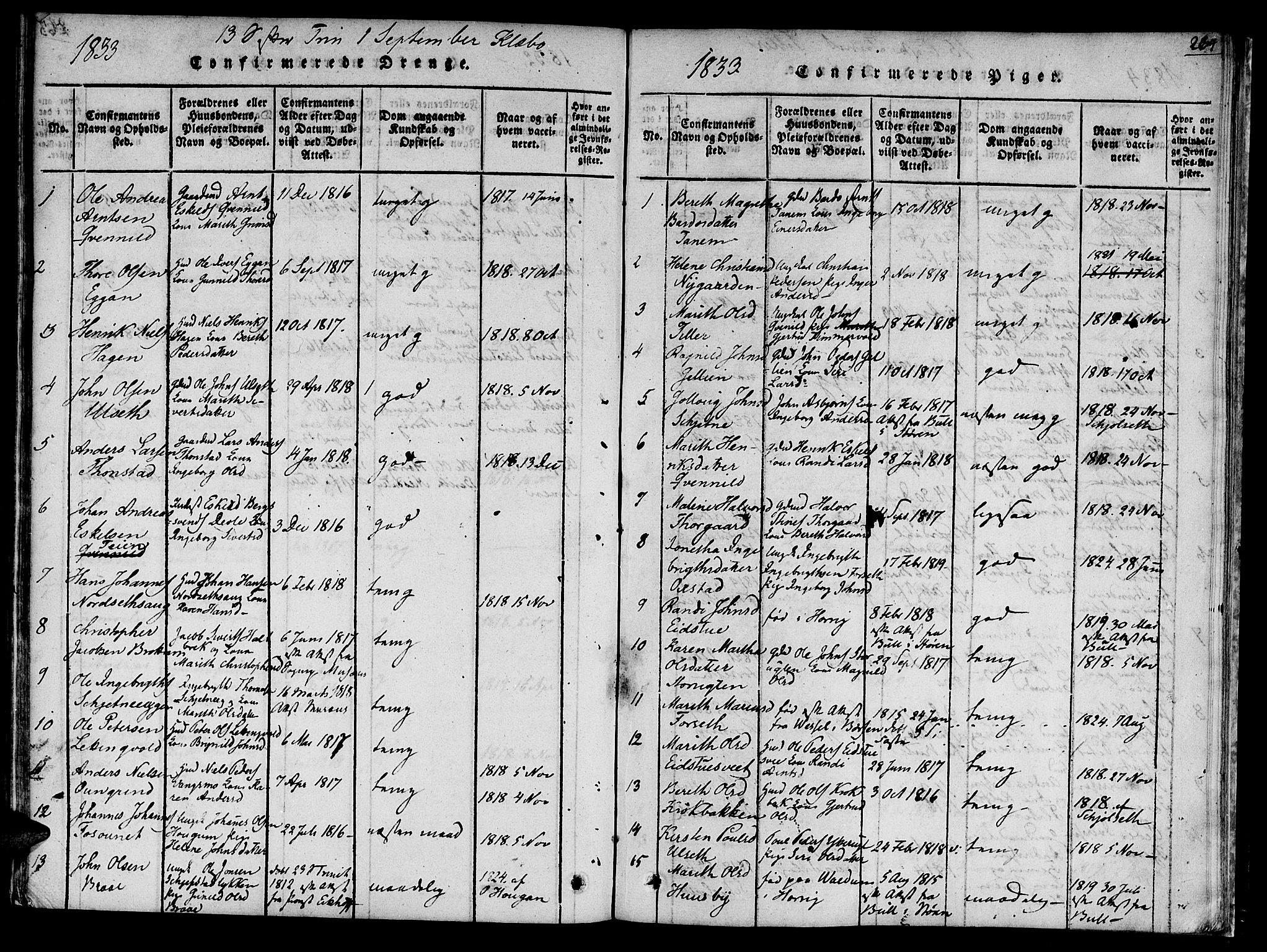 Ministerialprotokoller, klokkerbøker og fødselsregistre - Sør-Trøndelag, AV/SAT-A-1456/618/L0439: Parish register (official) no. 618A04 /1, 1816-1843, p. 264