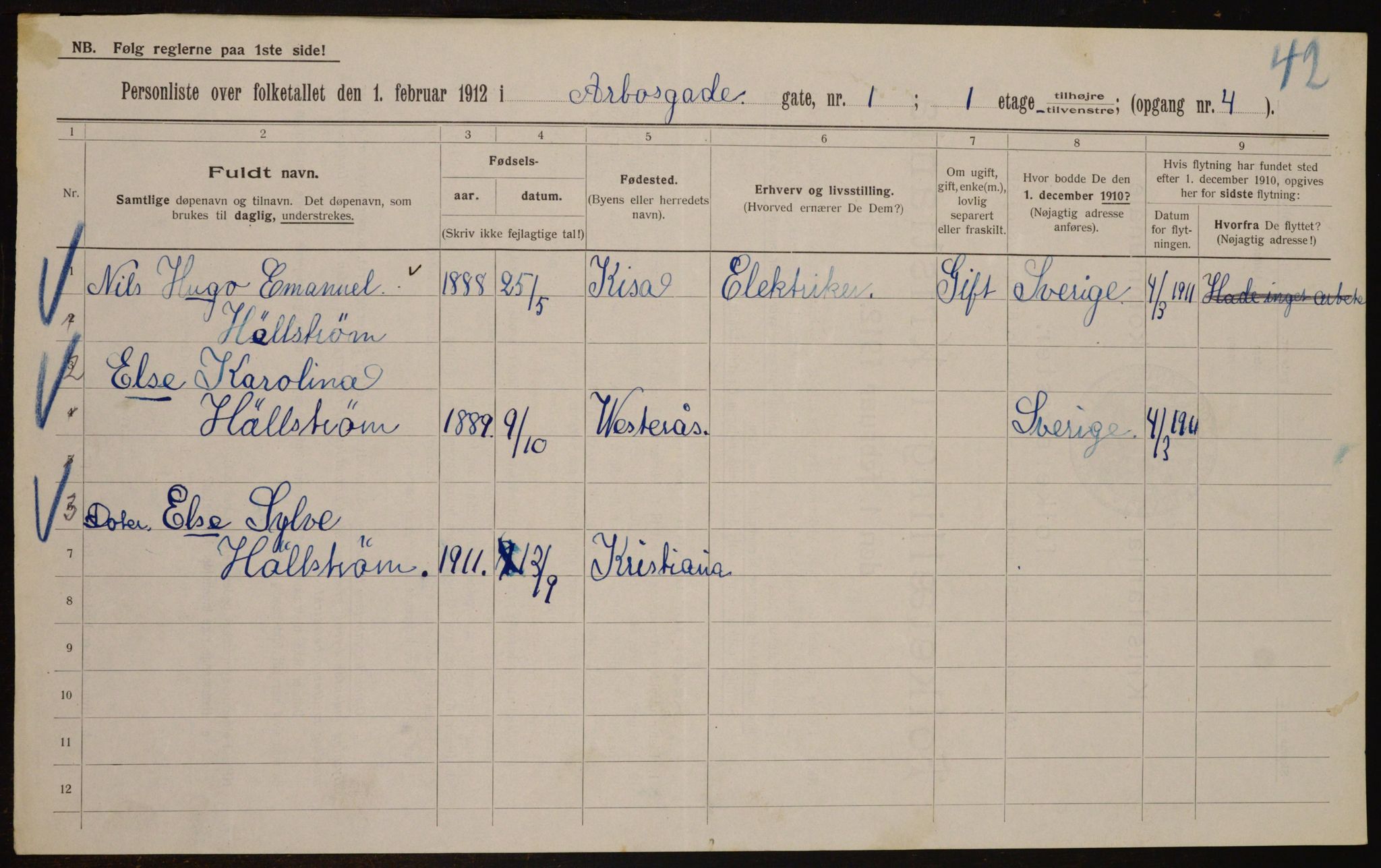 OBA, Municipal Census 1912 for Kristiania, 1912, p. 1652