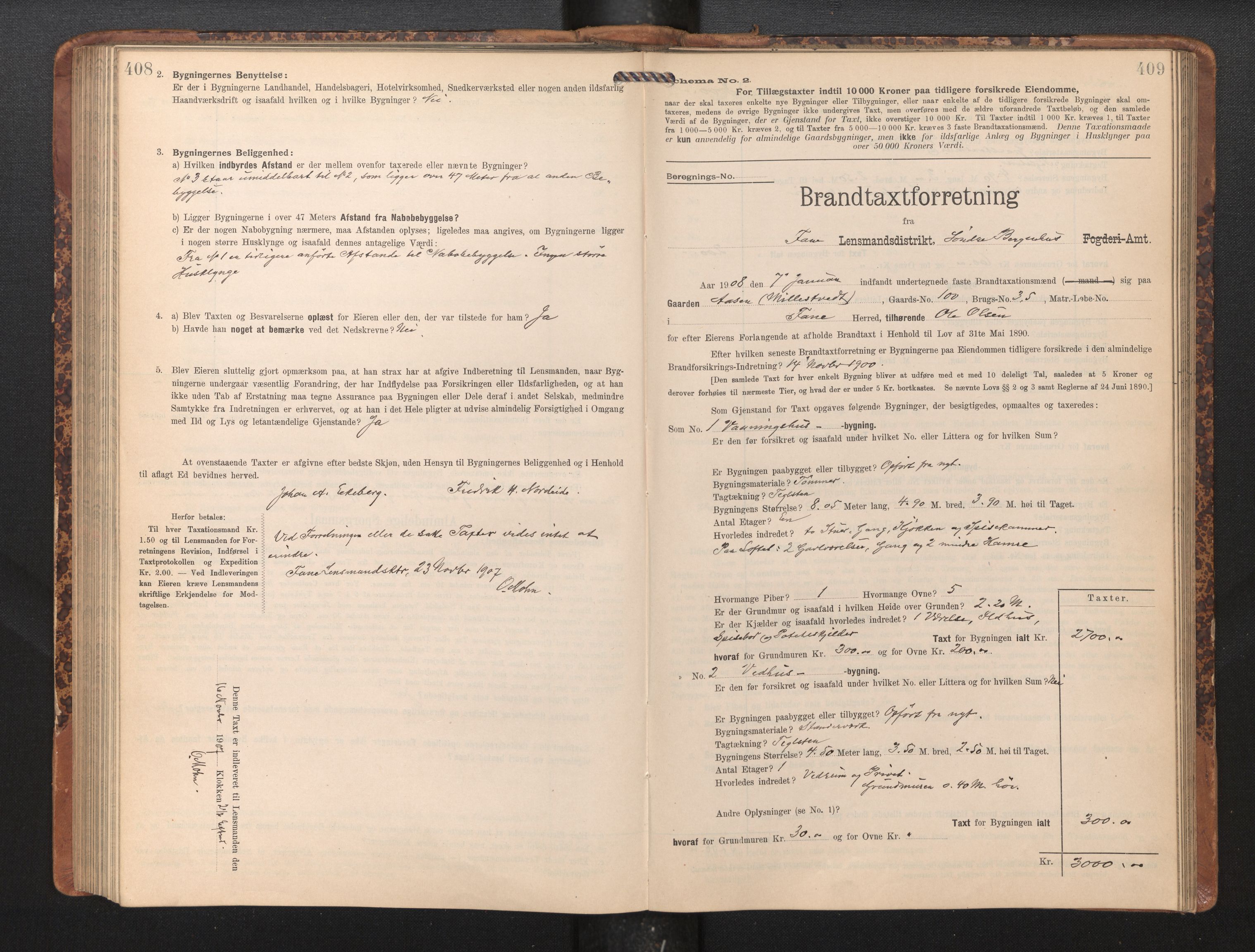 Lensmannen i Fana, SAB/A-31801/0012/L0018: Branntakstprotokoll skjematakst, 1907-1910, p. 408-409