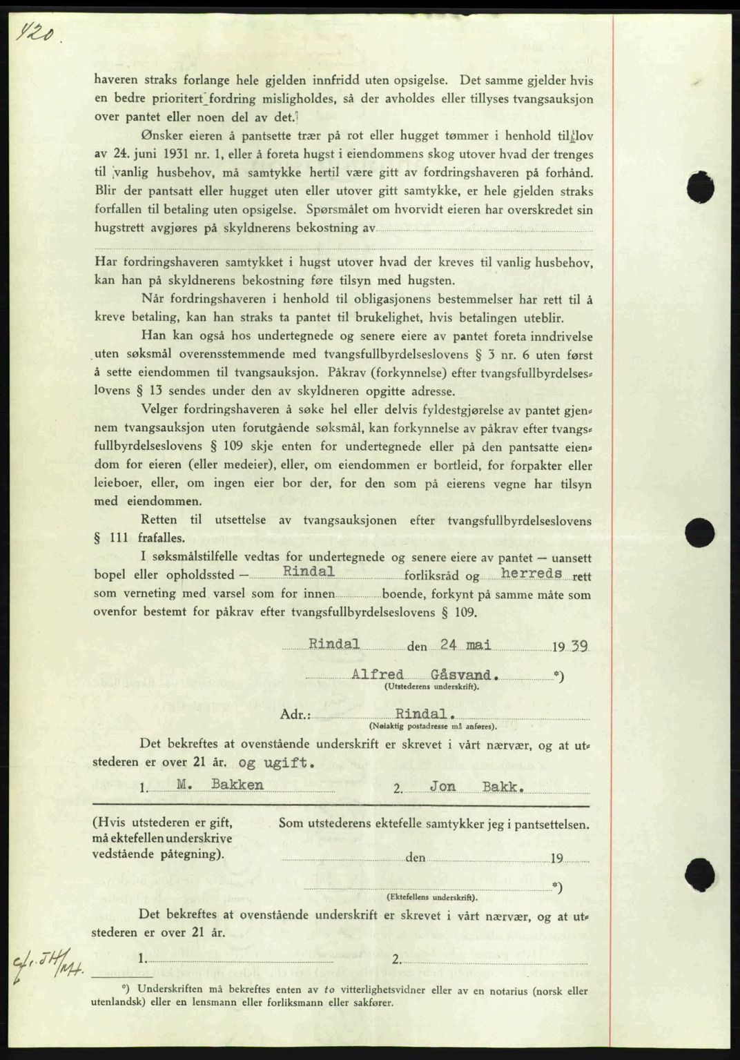 Nordmøre sorenskriveri, AV/SAT-A-4132/1/2/2Ca: Mortgage book no. B85, 1939-1939, Diary no: : 1460/1939