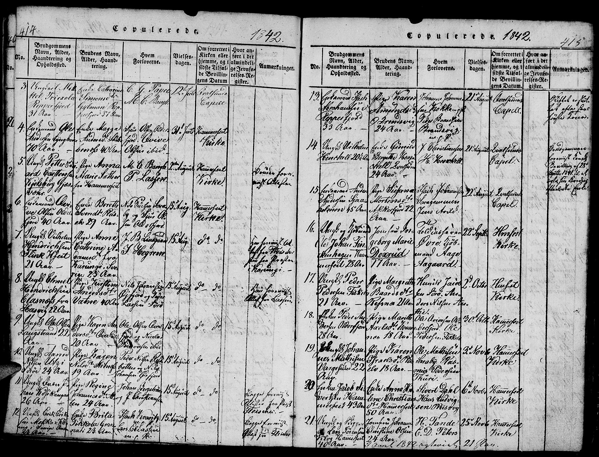 Hammerfest sokneprestkontor, AV/SATØ-S-1347/H/Hb/L0001.klokk: Parish register (copy) no. 1, 1822-1850, p. 414-415