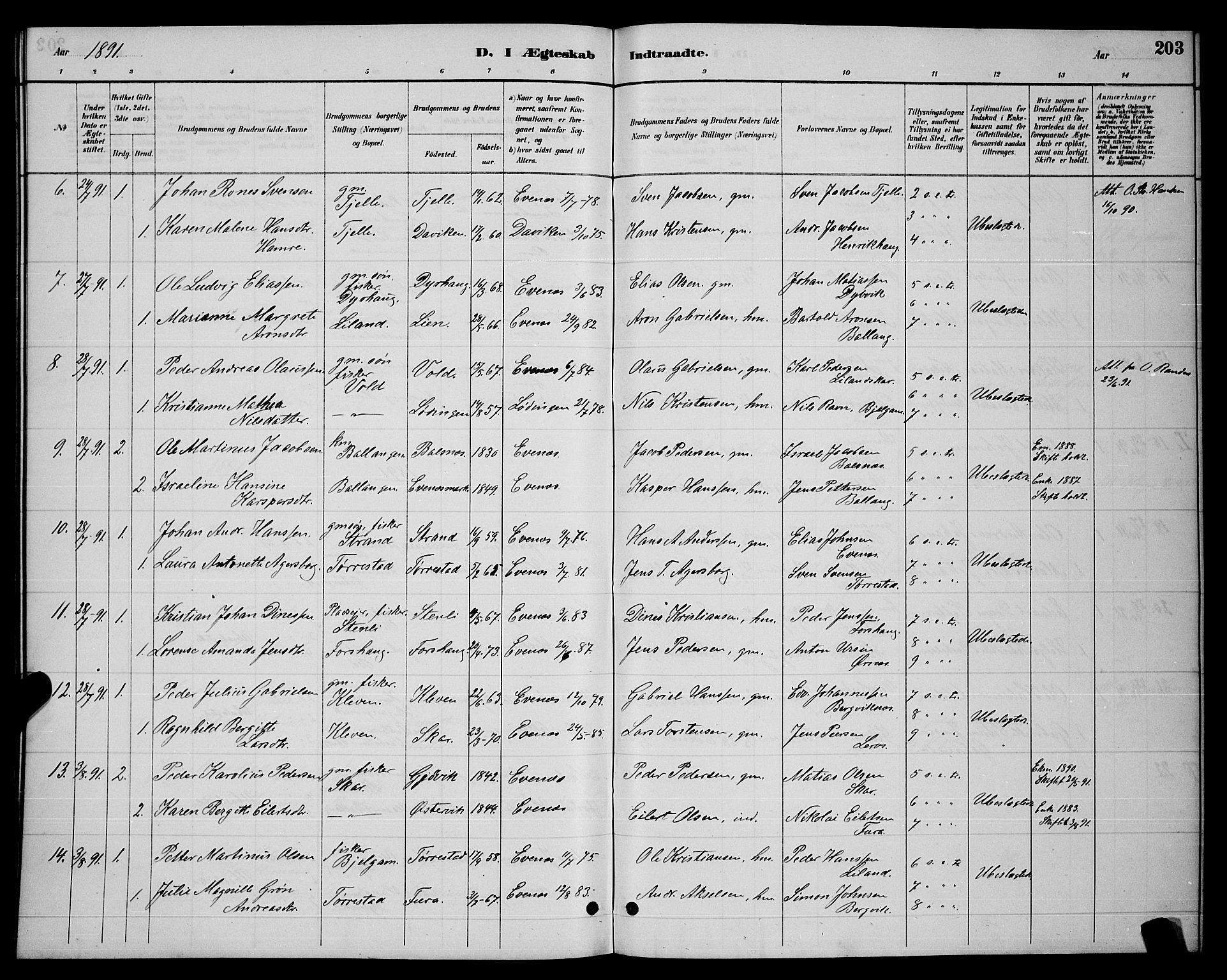 Ministerialprotokoller, klokkerbøker og fødselsregistre - Nordland, AV/SAT-A-1459/863/L0914: Parish register (copy) no. 863C04, 1886-1897, p. 203