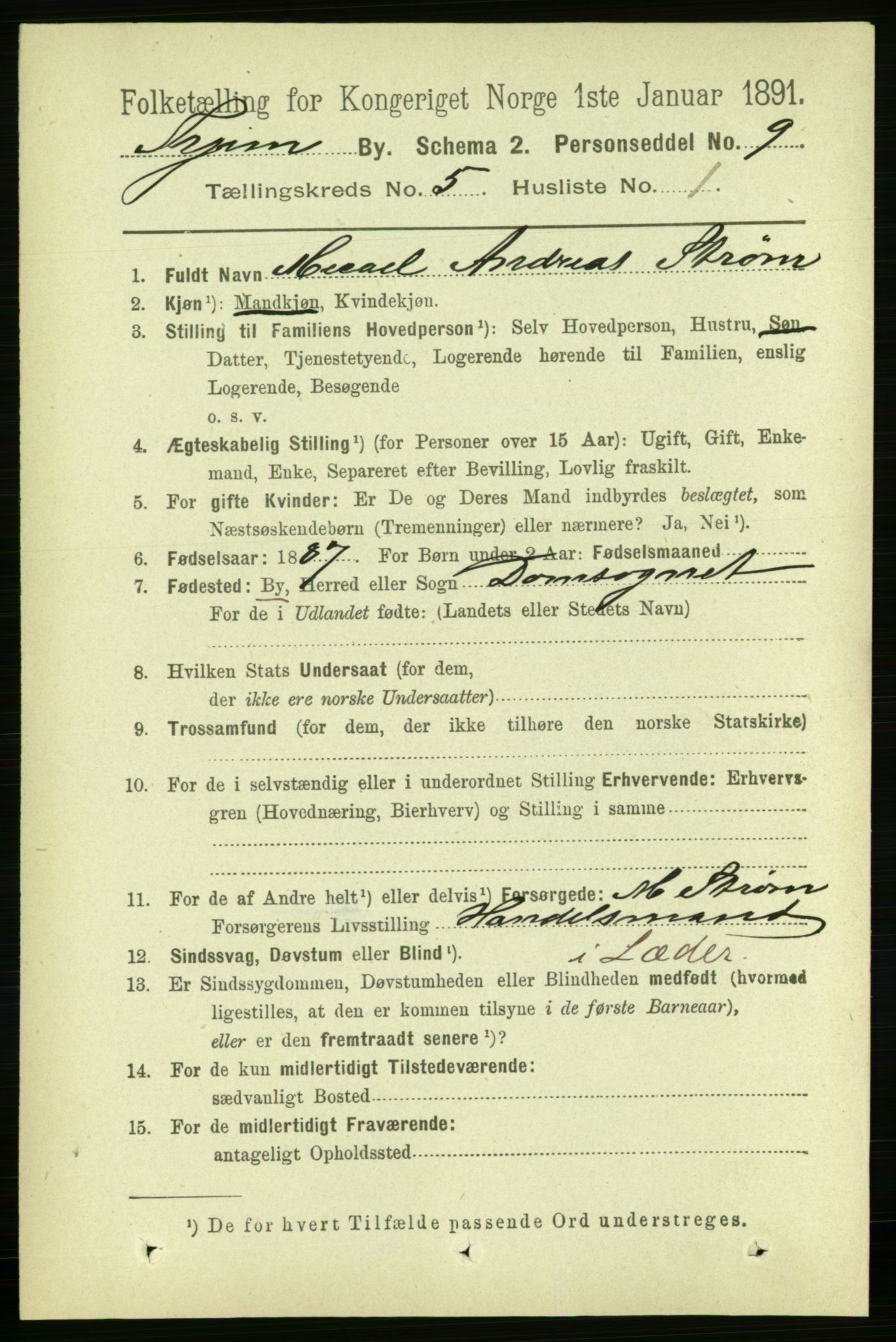 RA, 1891 census for 1601 Trondheim, 1891, p. 4647