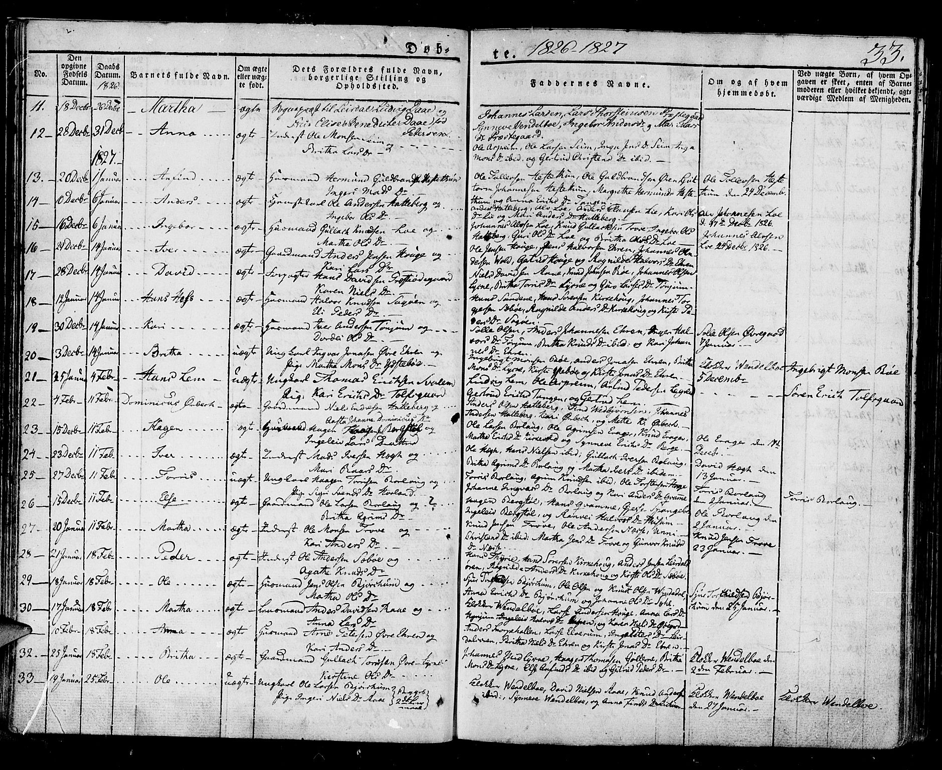 Lærdal sokneprestembete, AV/SAB-A-81201: Parish register (official) no. A 5, 1822-1834, p. 33