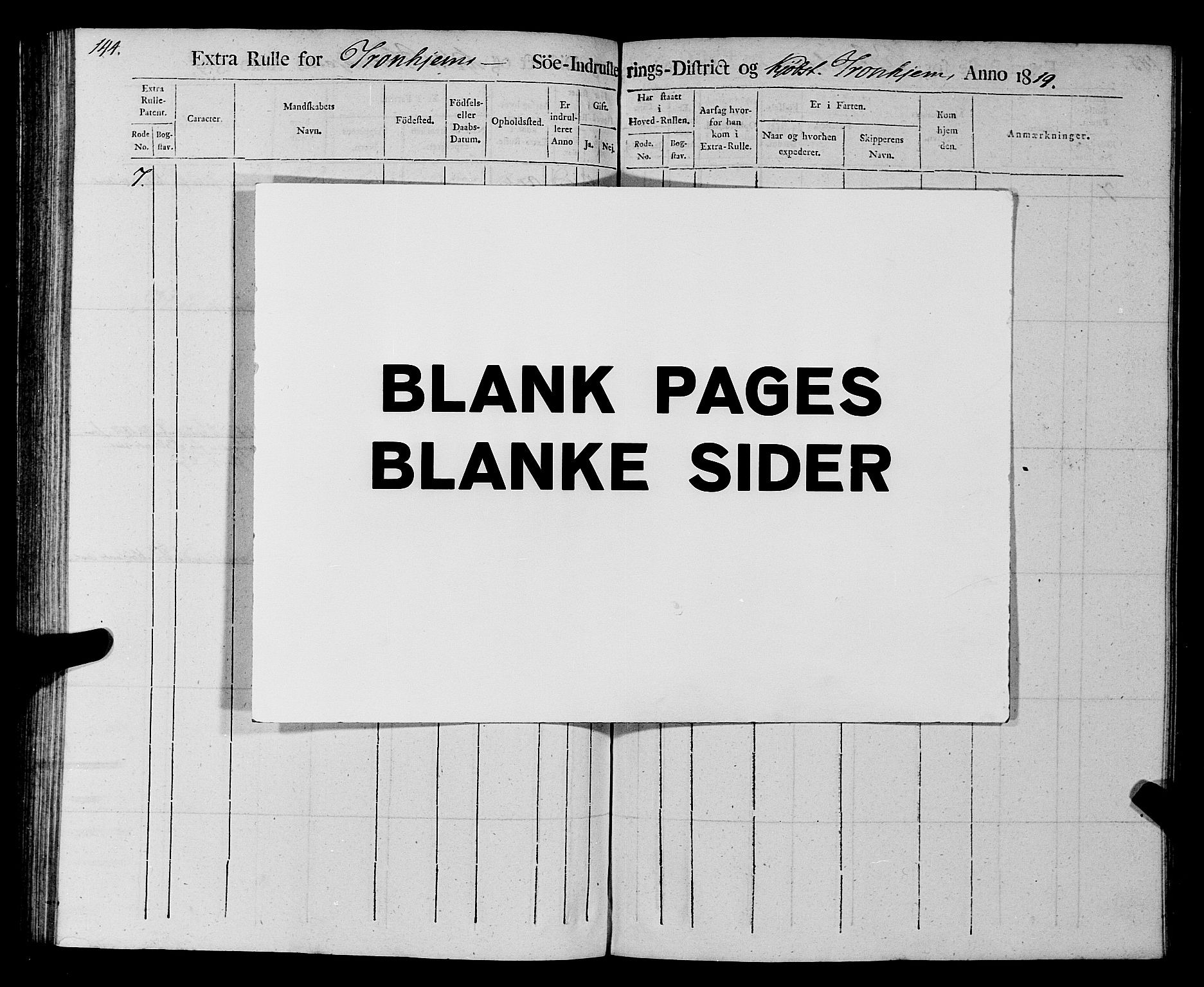 Sjøinnrulleringen - Trondhjemske distrikt, AV/SAT-A-5121/01/L0016/0001: -- / Rulle over Trondhjem distrikt, 1819, p. 144