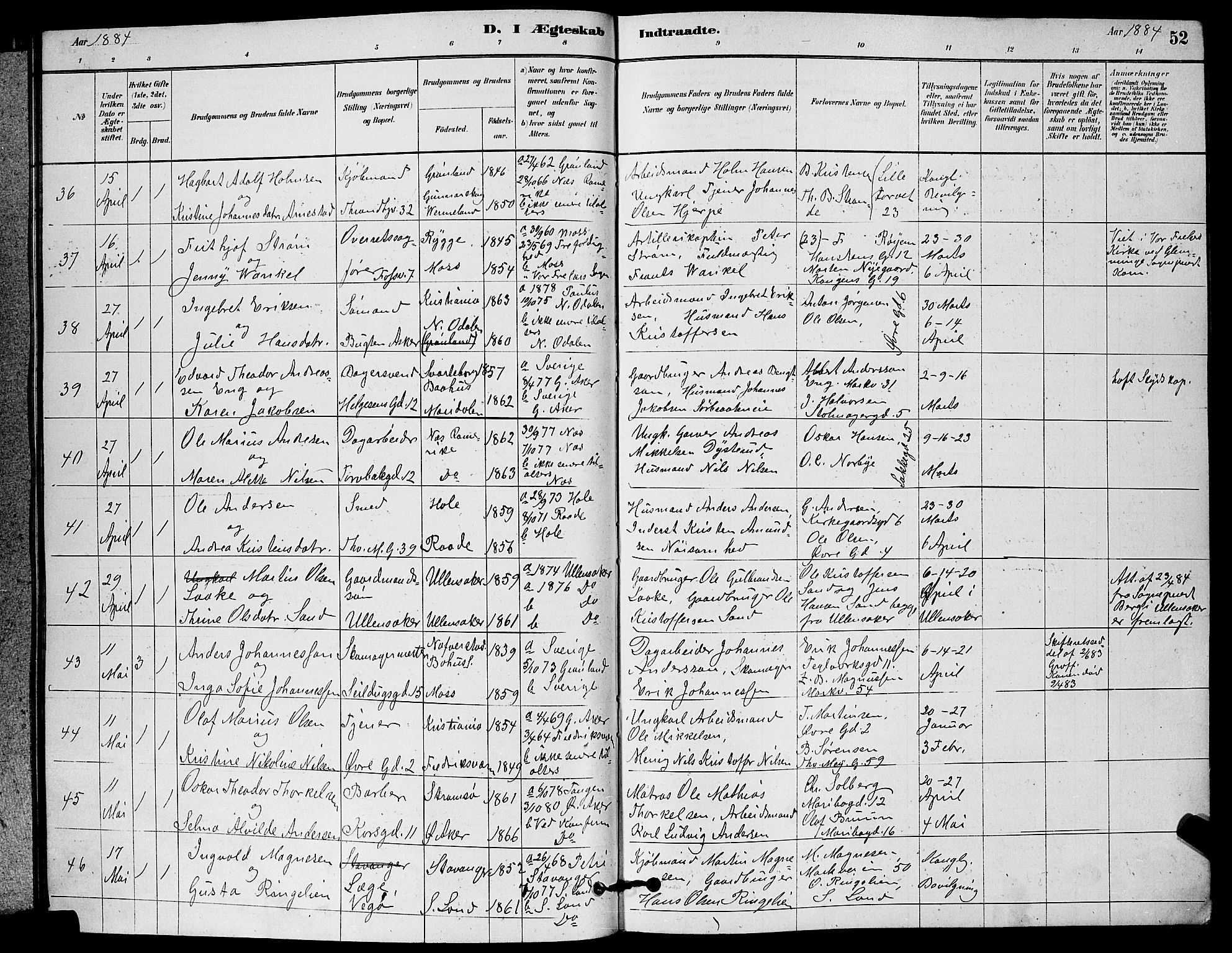 Paulus prestekontor Kirkebøker, AV/SAO-A-10871/G/Ga/L0005: Parish register (copy) no. 5, 1879-1893, p. 52
