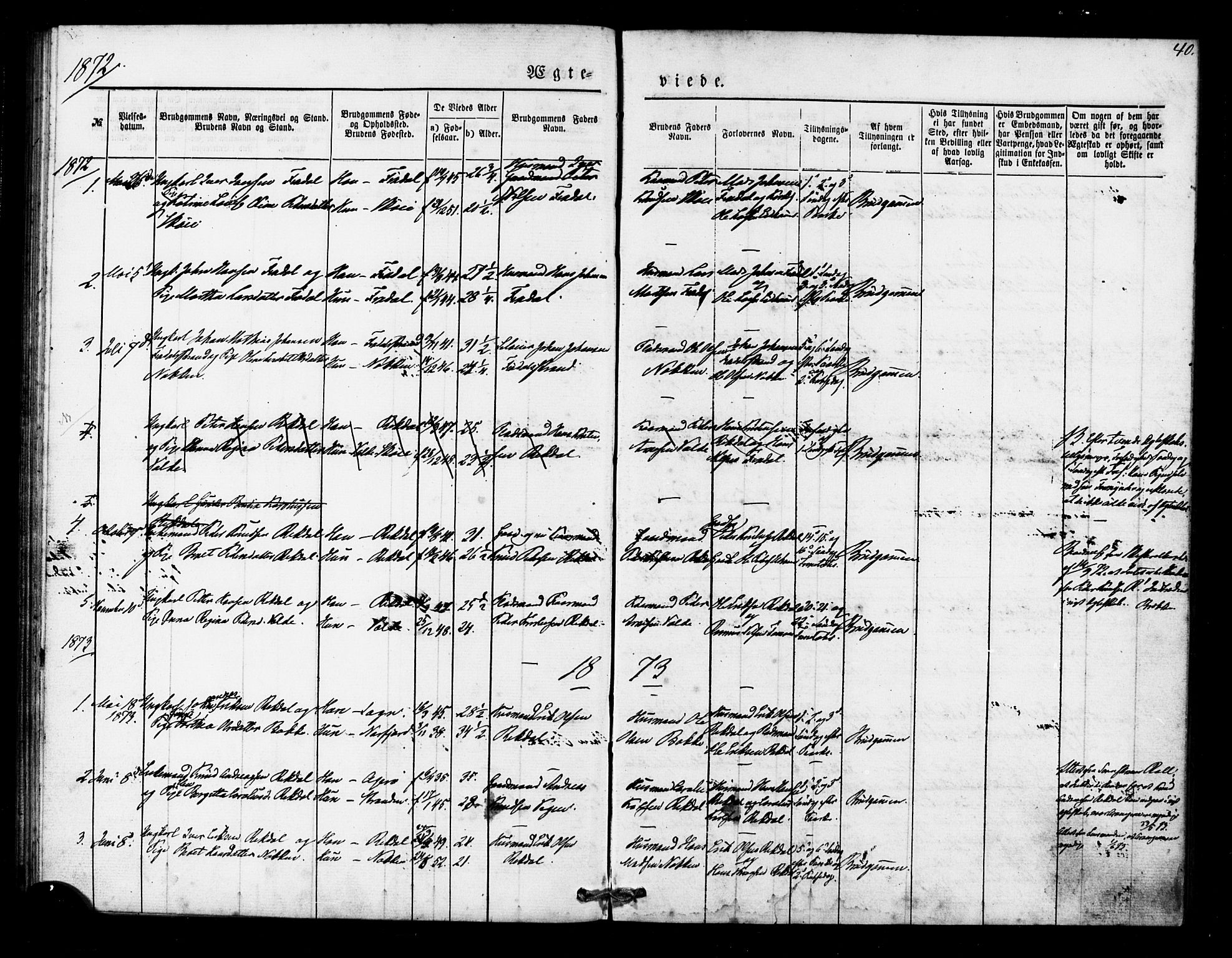 Ministerialprotokoller, klokkerbøker og fødselsregistre - Møre og Romsdal, SAT/A-1454/540/L0540: Parish register (official) no. 540A01, 1872-1883, p. 40