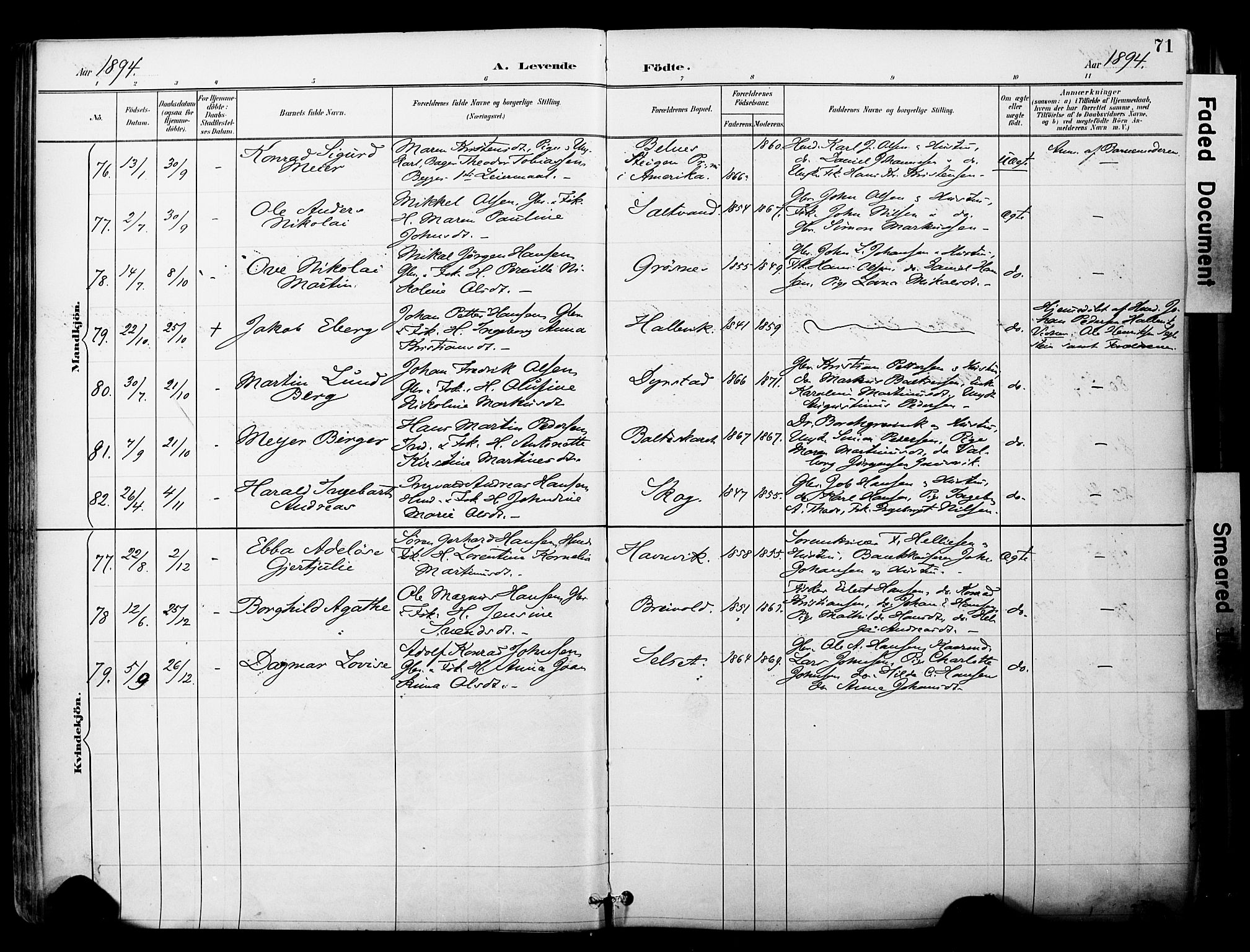 Ibestad sokneprestembete, SATØ/S-0077/H/Ha/Haa/L0012kirke: Parish register (official) no. 12, 1890-1900, p. 71