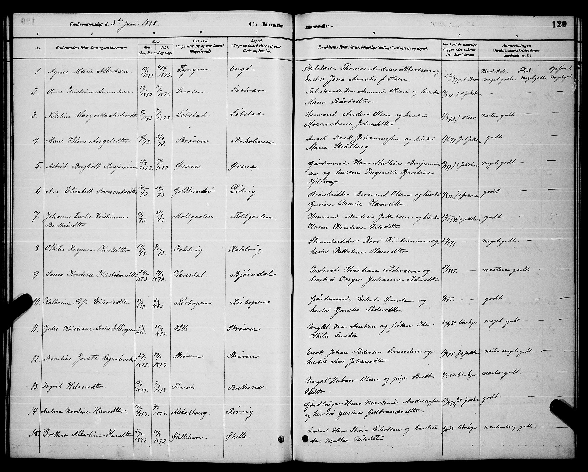 Ministerialprotokoller, klokkerbøker og fødselsregistre - Nordland, AV/SAT-A-1459/874/L1076: Parish register (copy) no. 874C05, 1884-1890, p. 129