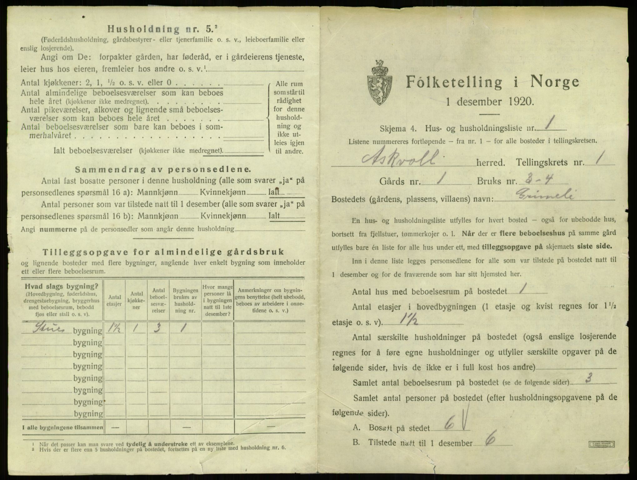 SAB, 1920 census for Askvoll, 1920, p. 73