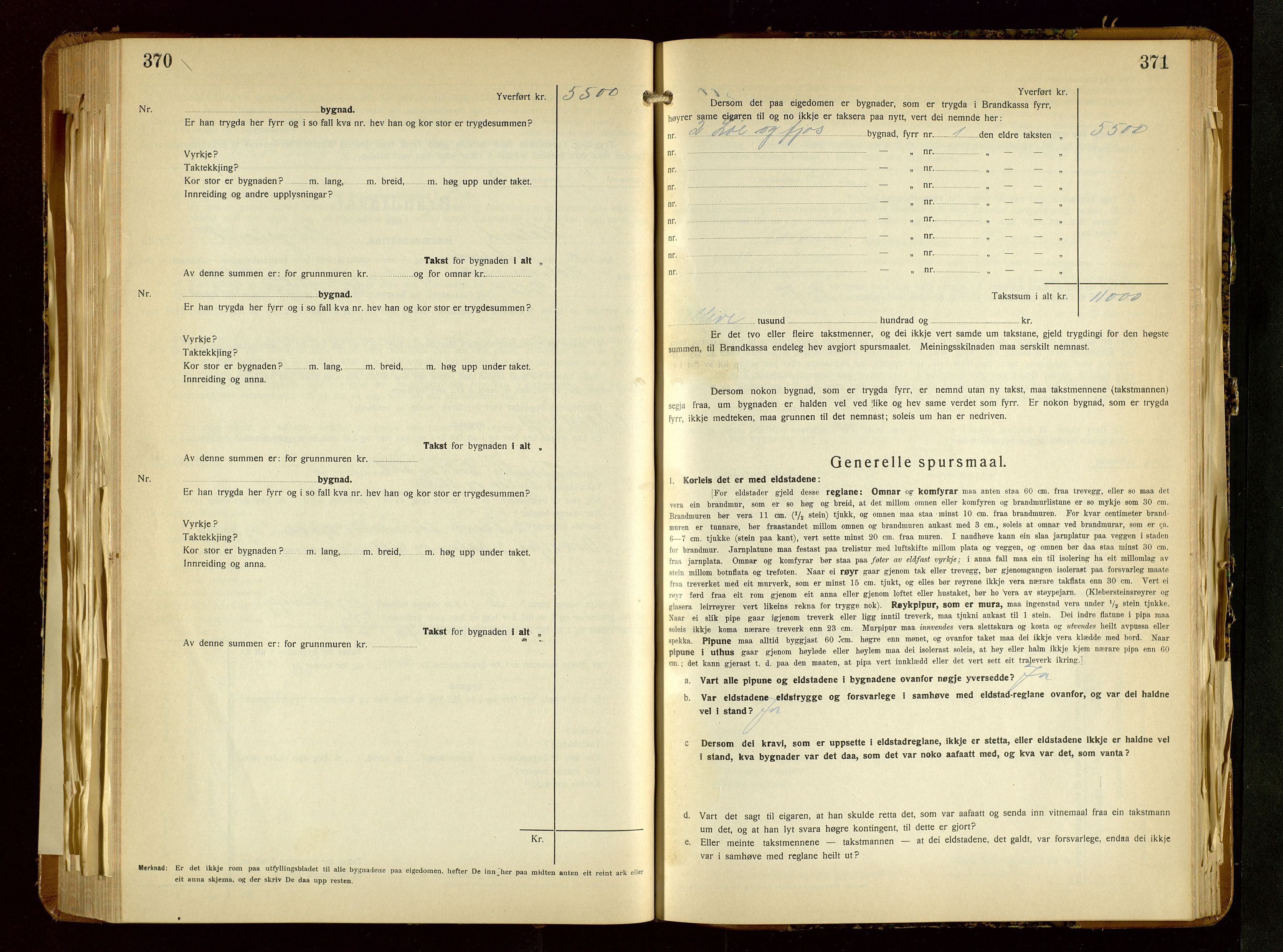 Håland lensmannskontor, AV/SAST-A-100100/Gob/L0010: Branntakstprotokoll - skjematakst. Register i boken., 1933-1936, p. 370-371