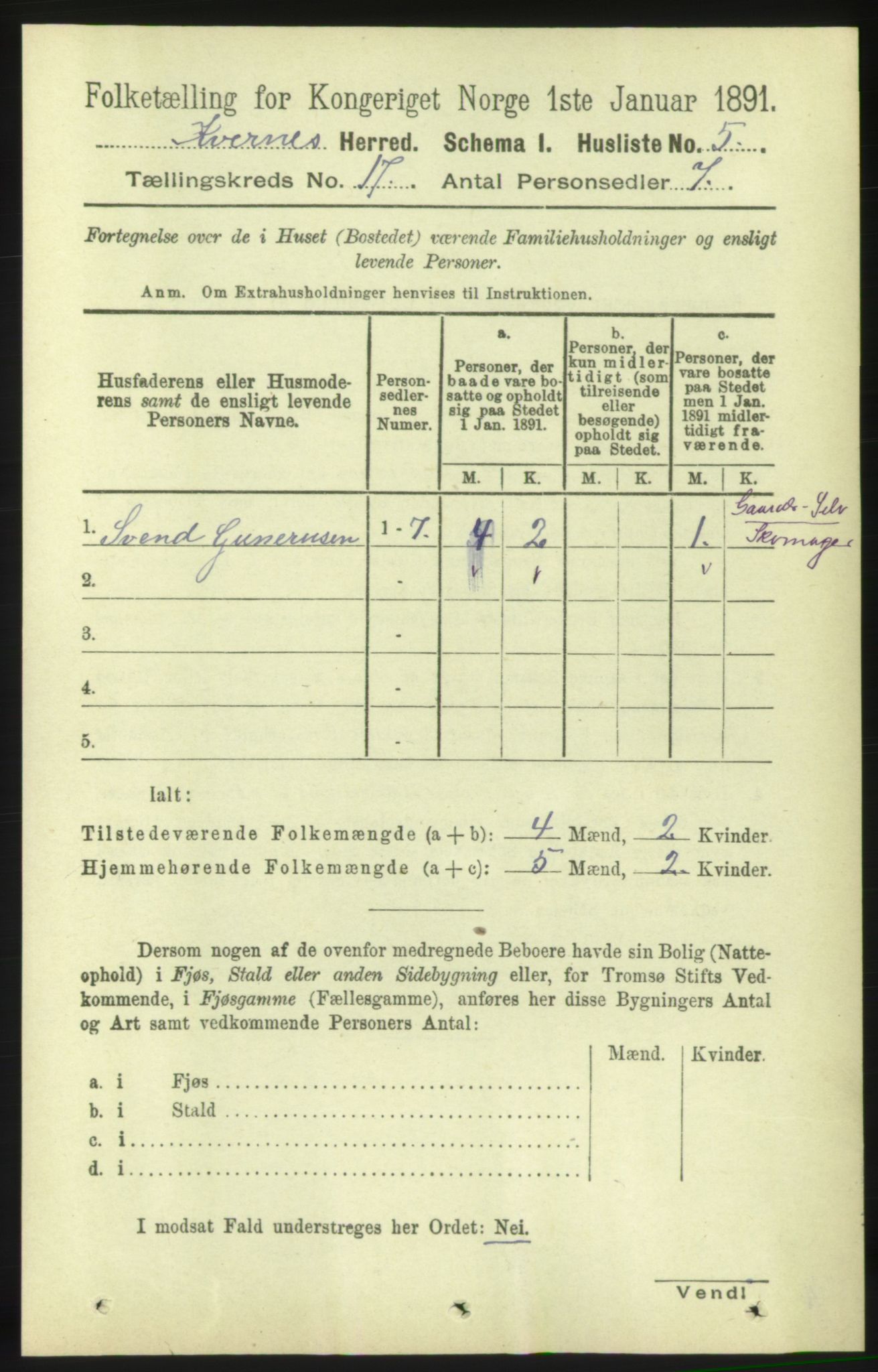 RA, 1891 census for 1553 Kvernes, 1891, p. 7074