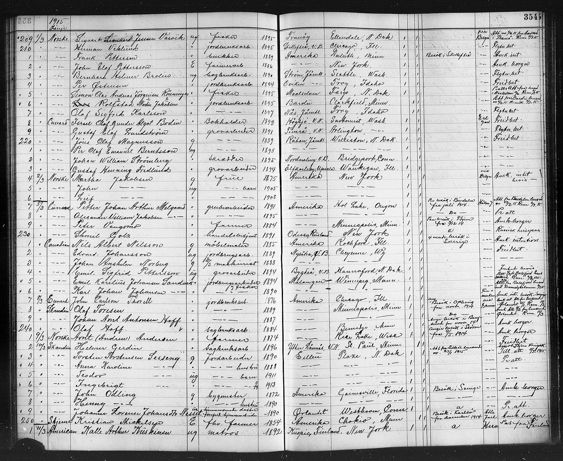 Trondheim politikammer, AV/SAT-A-1887/1/32/L0015: Emigrantprotokoll XIV, 1911-1916, p. 354