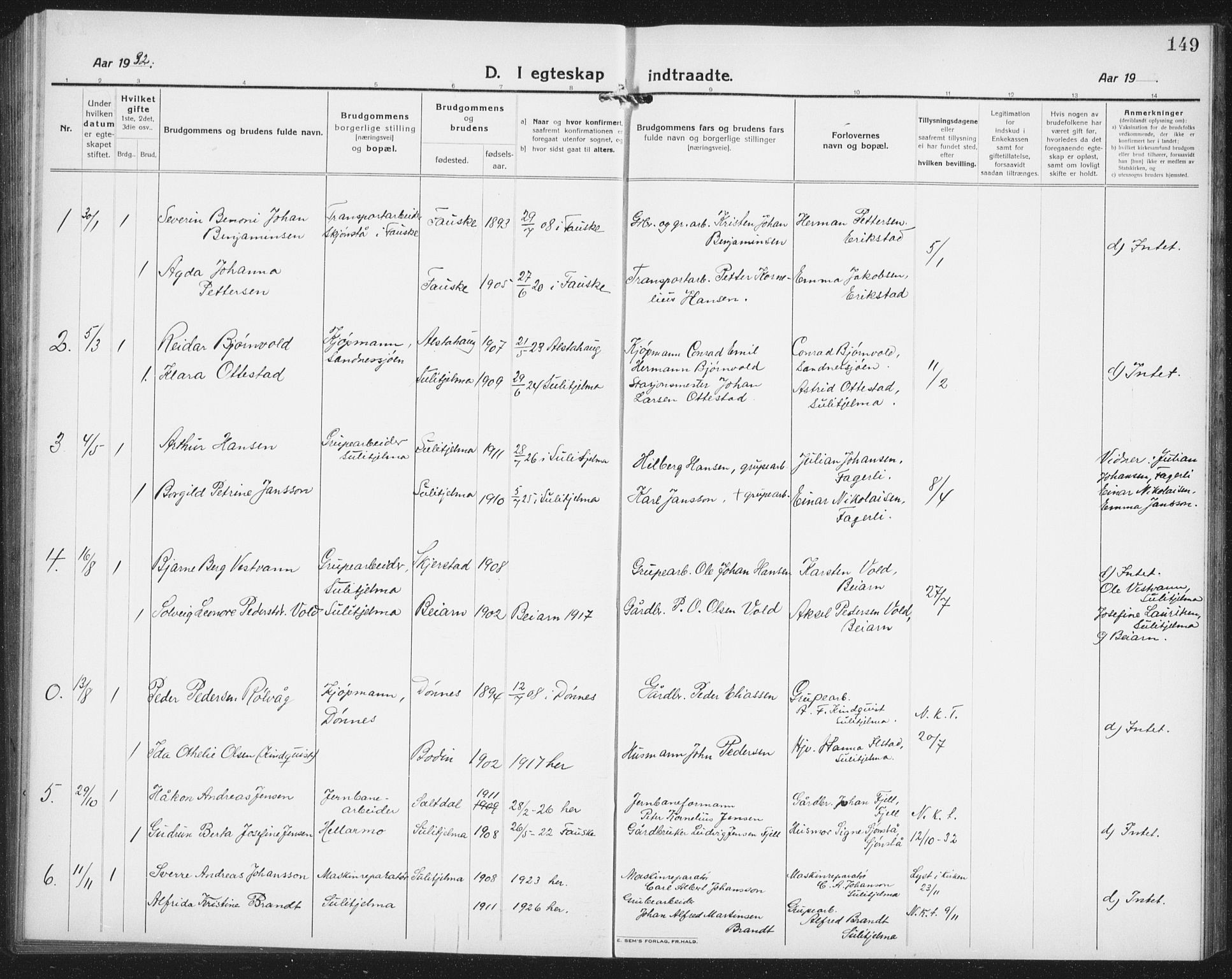 Ministerialprotokoller, klokkerbøker og fødselsregistre - Nordland, AV/SAT-A-1459/850/L0718: Parish register (copy) no. 850C02, 1921-1941, p. 149