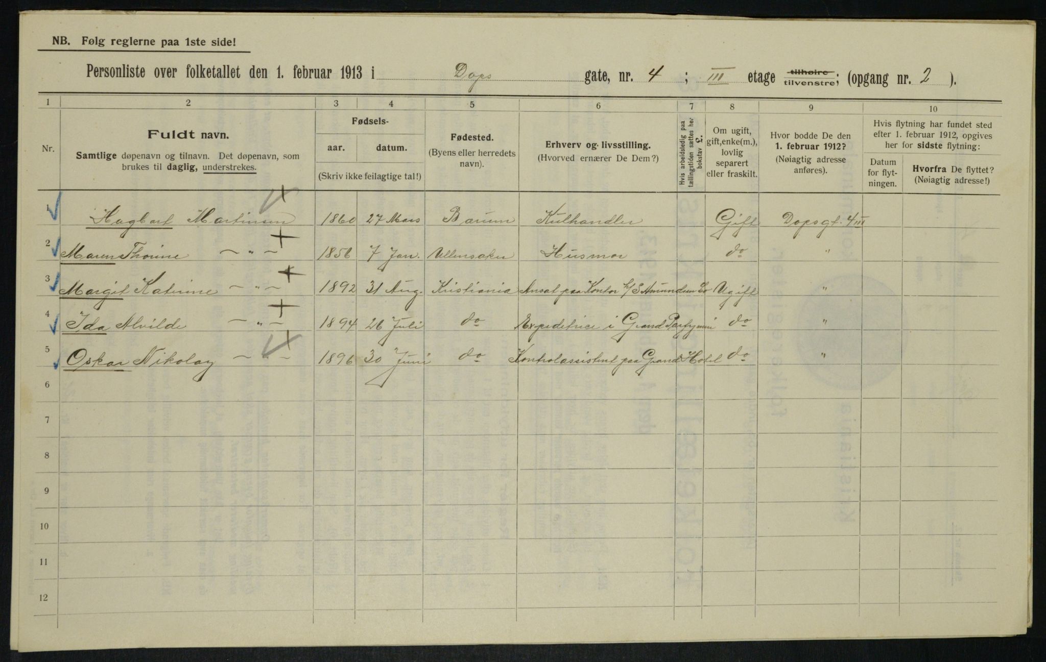 OBA, Municipal Census 1913 for Kristiania, 1913, p. 15923