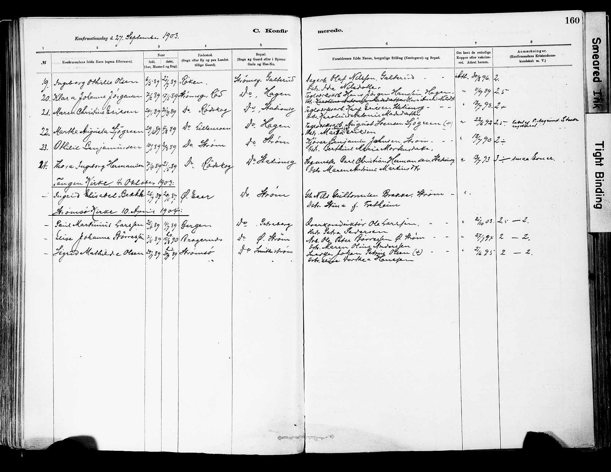 Strømsgodset kirkebøker, AV/SAKO-A-324/F/Fa/L0001: Parish register (official) no. 1, 1885-1909, p. 160