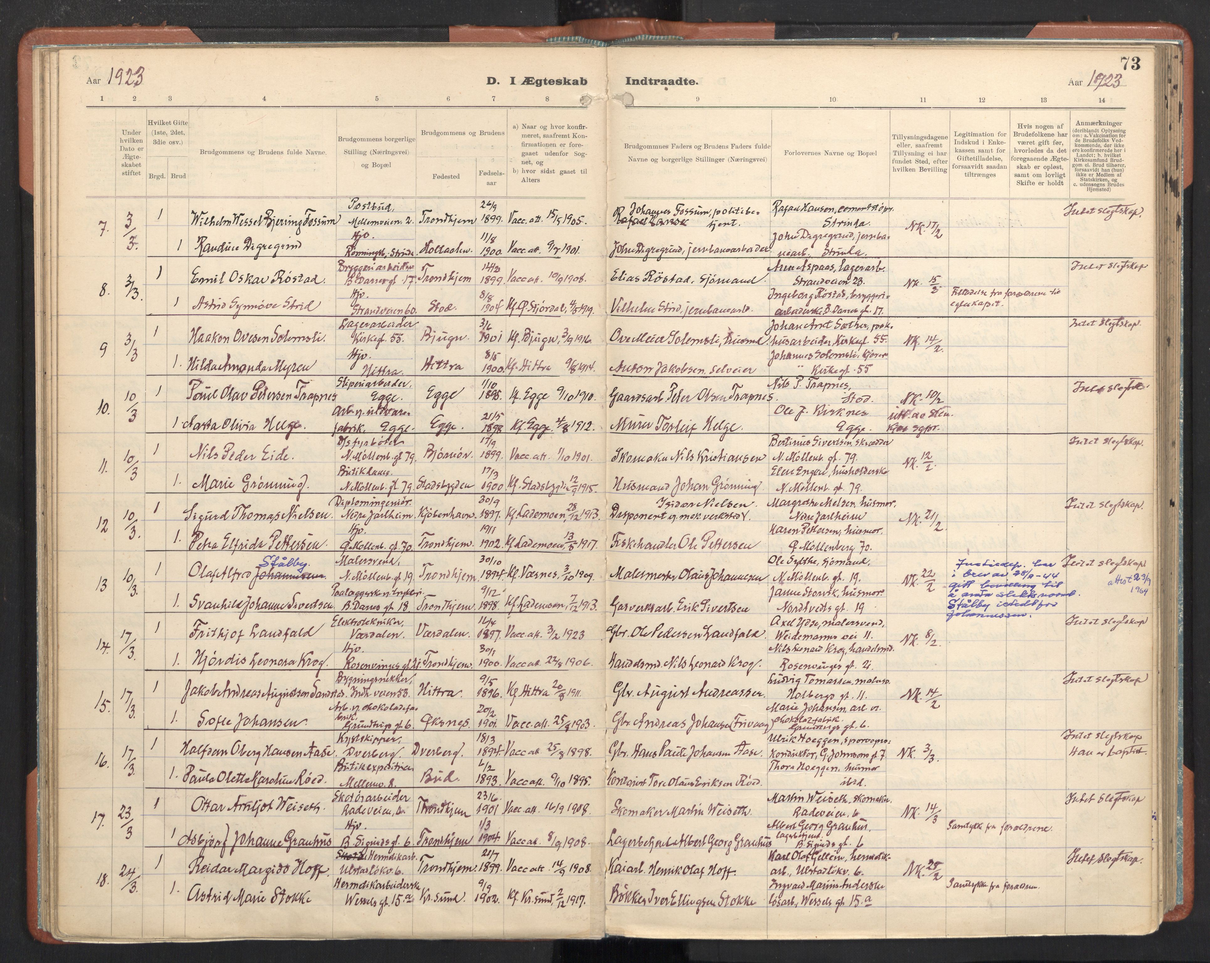 Ministerialprotokoller, klokkerbøker og fødselsregistre - Sør-Trøndelag, AV/SAT-A-1456/605/L0245: Parish register (official) no. 605A07, 1916-1938, p. 73