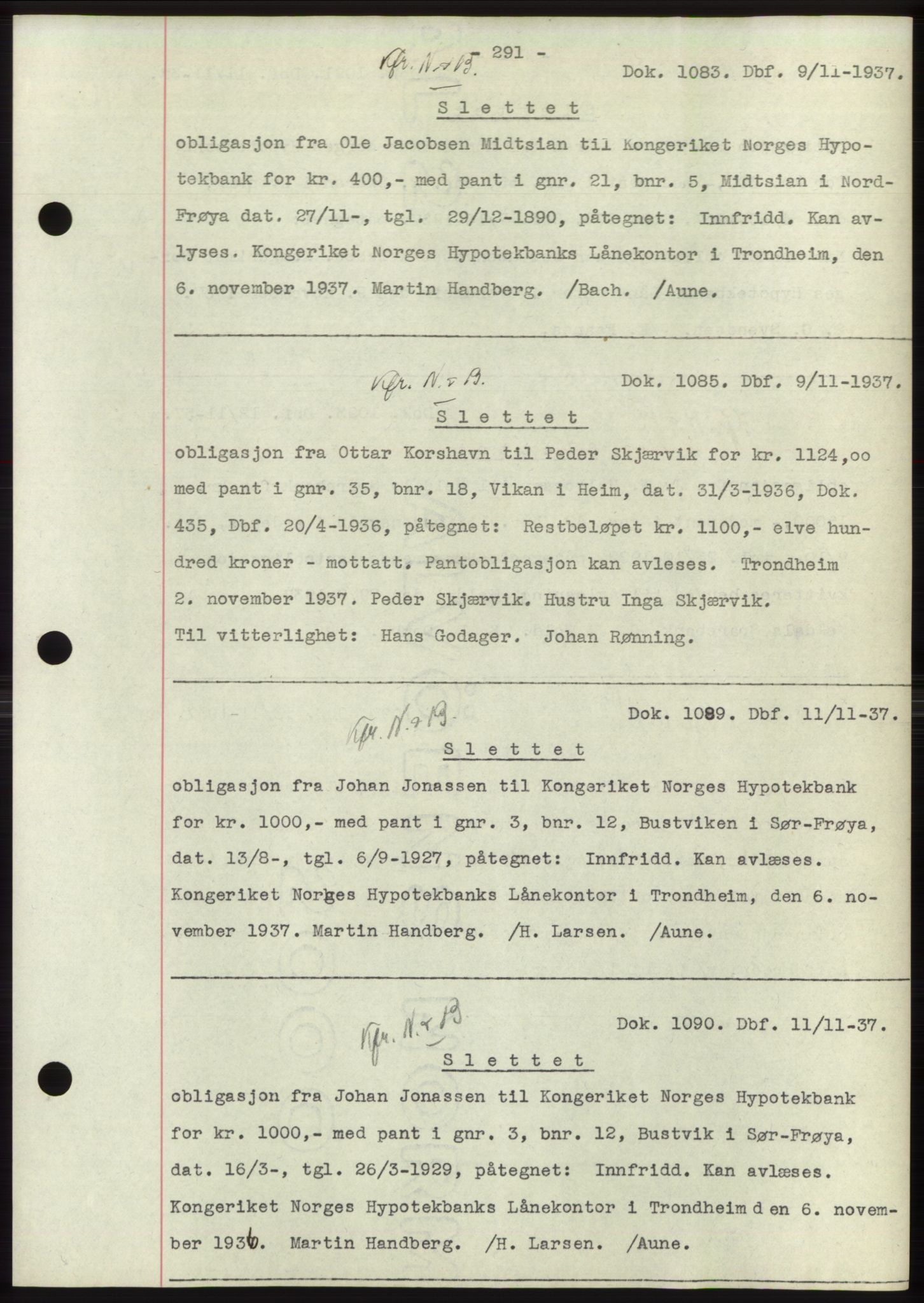 Hitra sorenskriveri, AV/SAT-A-0018/2/2C/2Ca: Mortgage book no. C1, 1936-1945, Diary no: : 1083/1937
