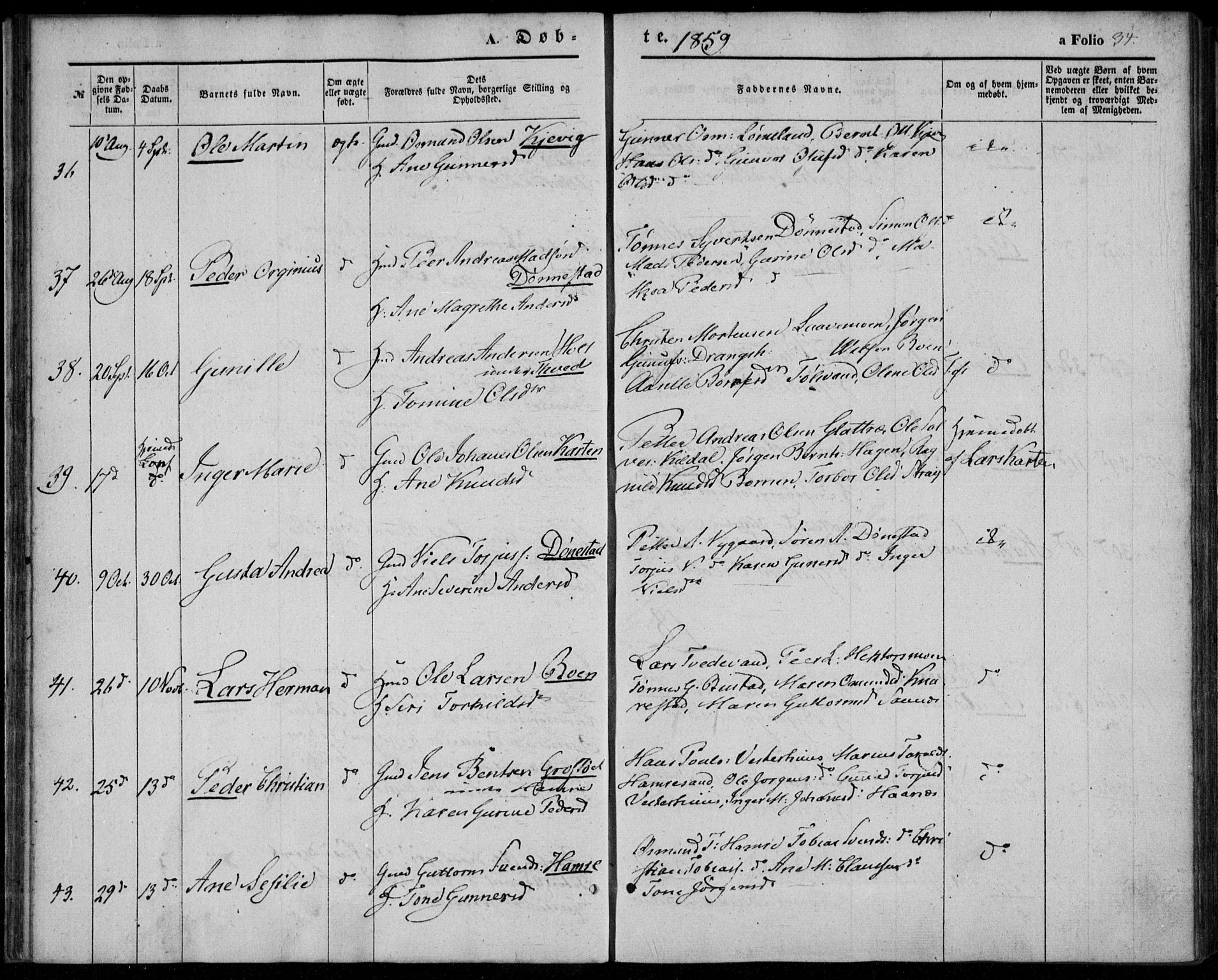 Tveit sokneprestkontor, AV/SAK-1111-0043/F/Fa/L0005: Parish register (official) no. A 5, 1853-1871, p. 34