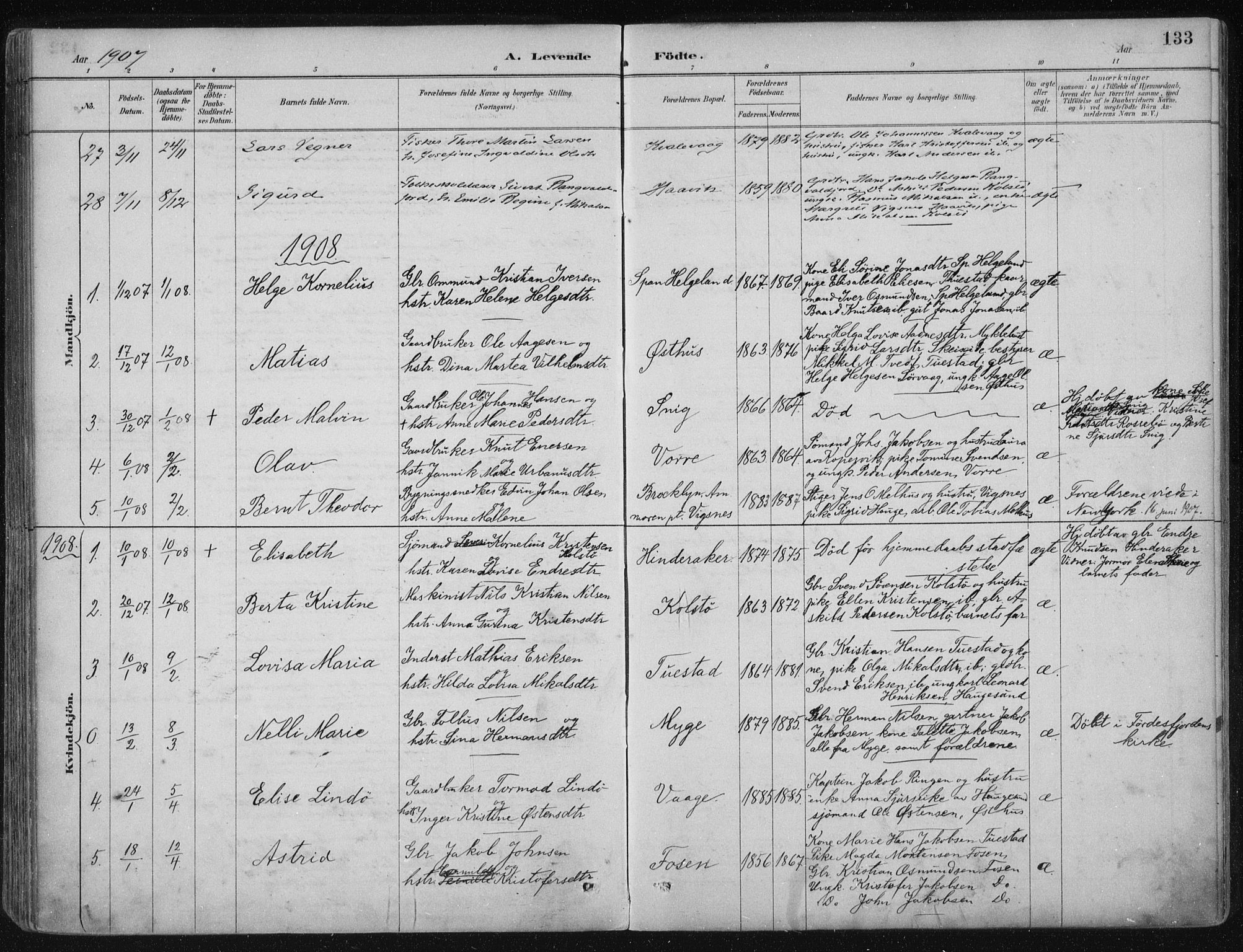 Avaldsnes sokneprestkontor, SAST/A -101851/H/Ha/Haa/L0017: Parish register (official) no. A 17, 1889-1920, p. 133