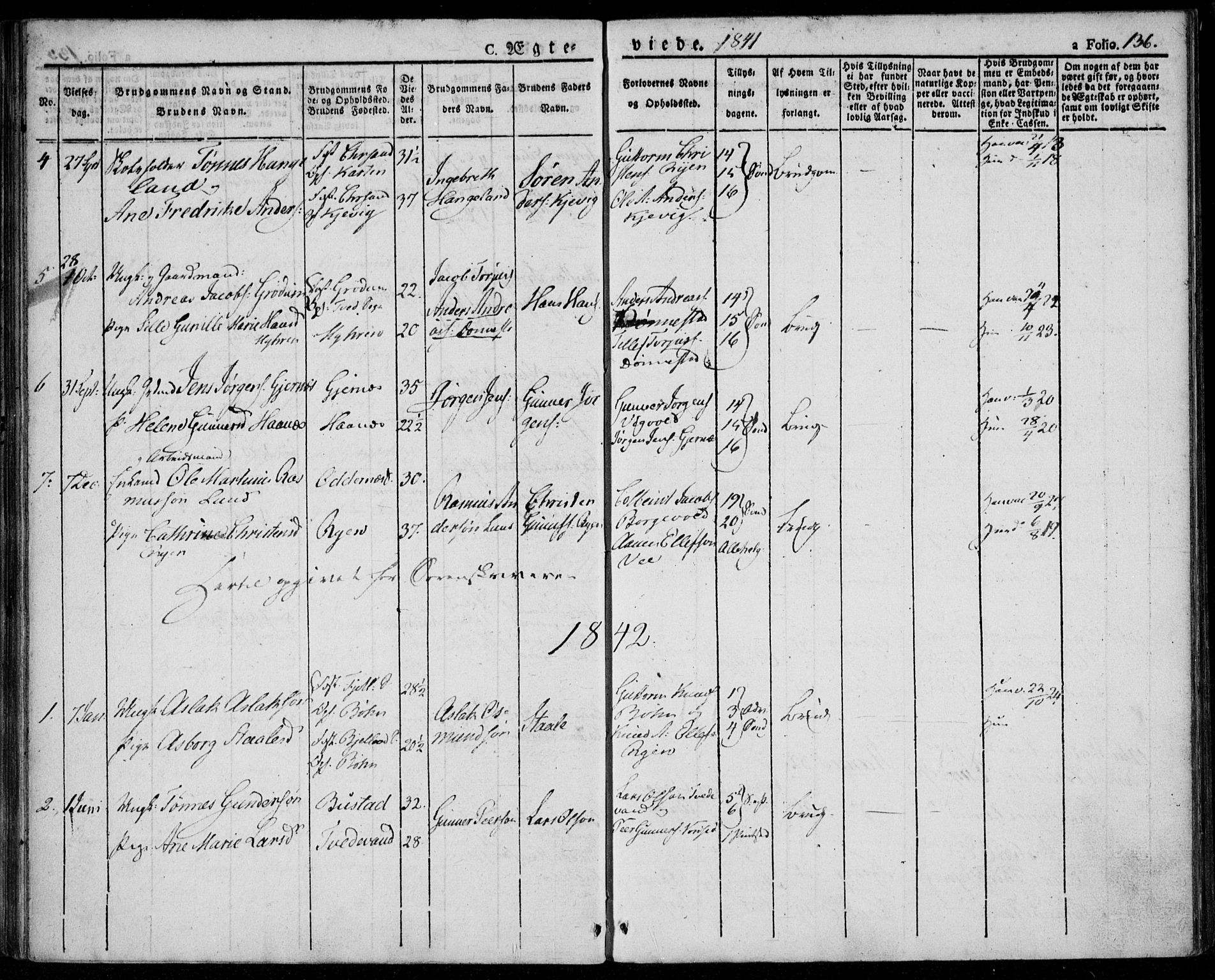 Tveit sokneprestkontor, AV/SAK-1111-0043/F/Fa/L0003: Parish register (official) no. A 3, 1829-1852, p. 136