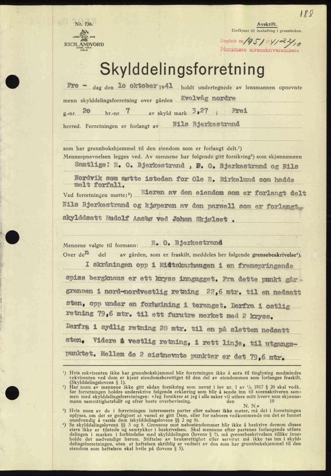 Nordmøre sorenskriveri, AV/SAT-A-4132/1/2/2Ca: Mortgage book no. A91, 1941-1942, Diary no: : 1951/1941