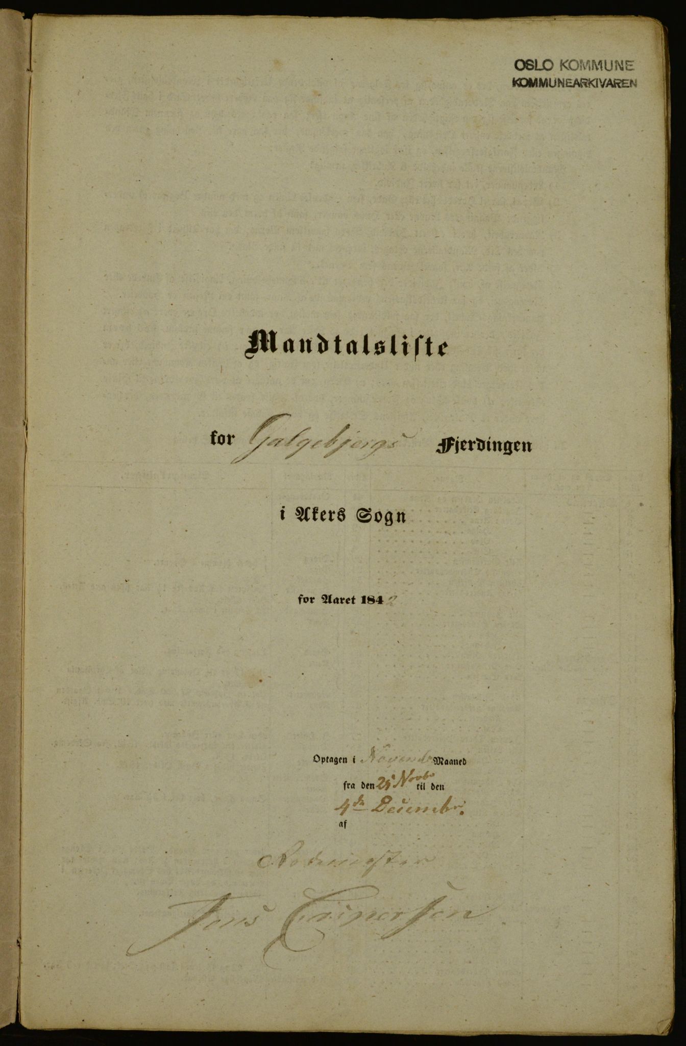 OBA, Census for Aker 1842, 1842