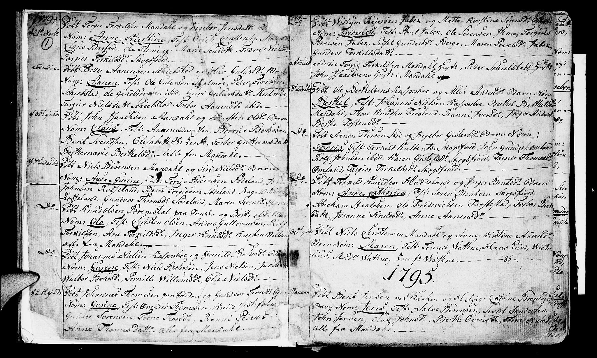 Mandal sokneprestkontor, SAK/1111-0030/F/Fa/Faa/L0008: Parish register (official) no. A 8, 1794-1817, p. 1-2