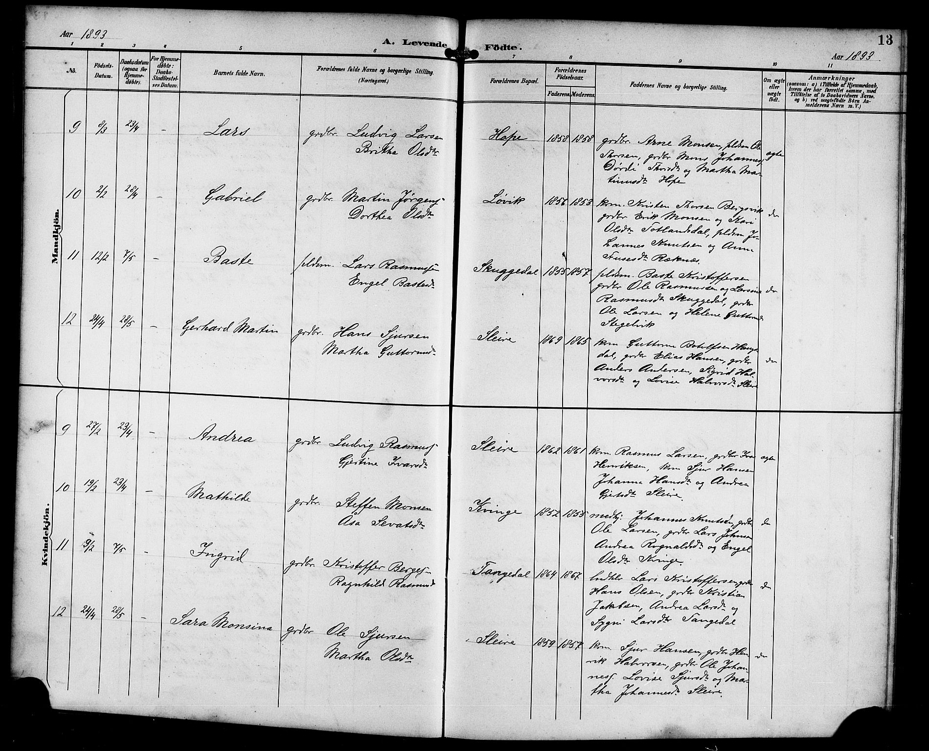 Masfjorden Sokneprestembete, AV/SAB-A-77001: Parish register (copy) no. B 1, 1892-1913, p. 13