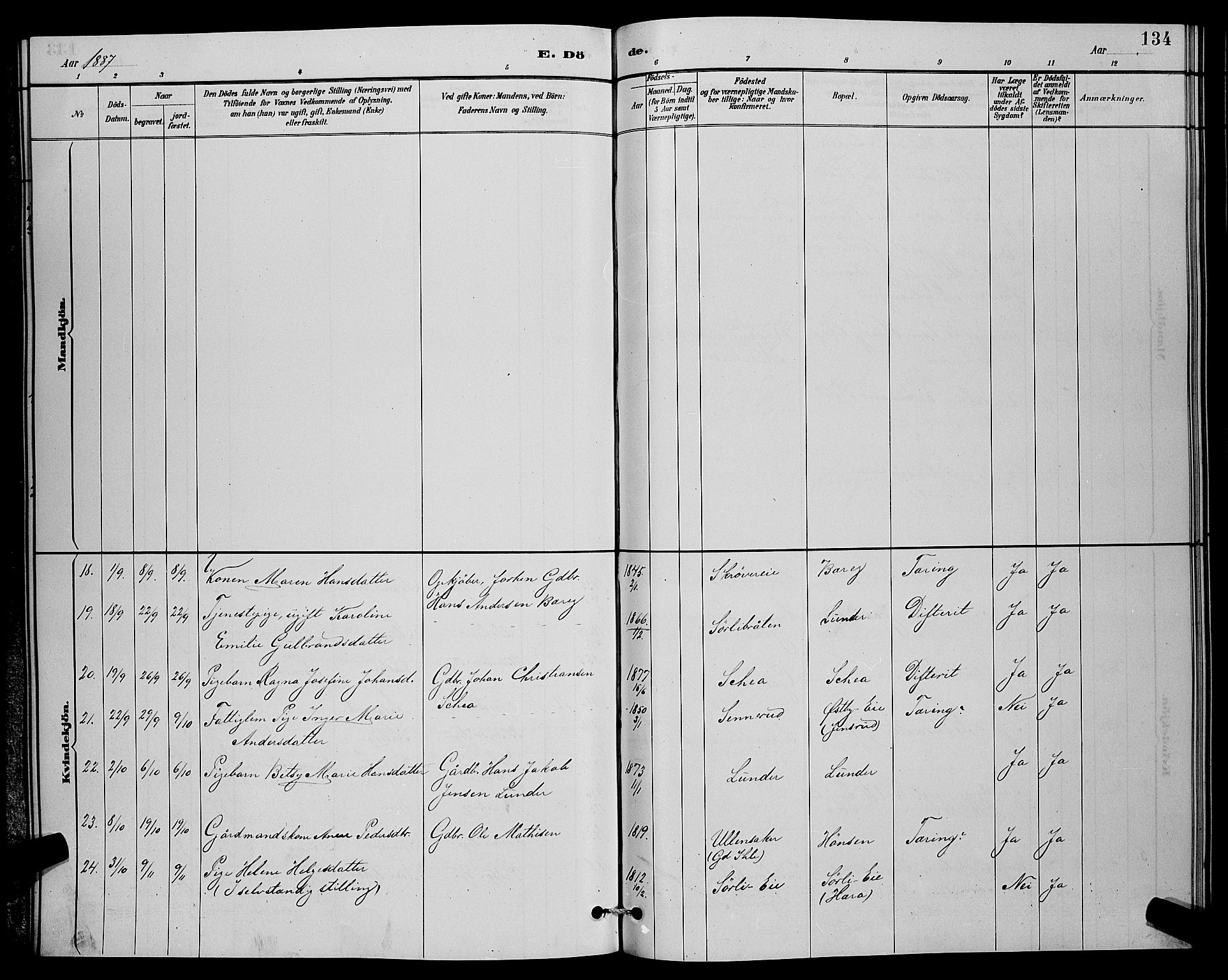 Sørum prestekontor Kirkebøker, AV/SAO-A-10303/G/Ga/L0005: Parish register (copy) no. I 5.1, 1886-1894, p. 134