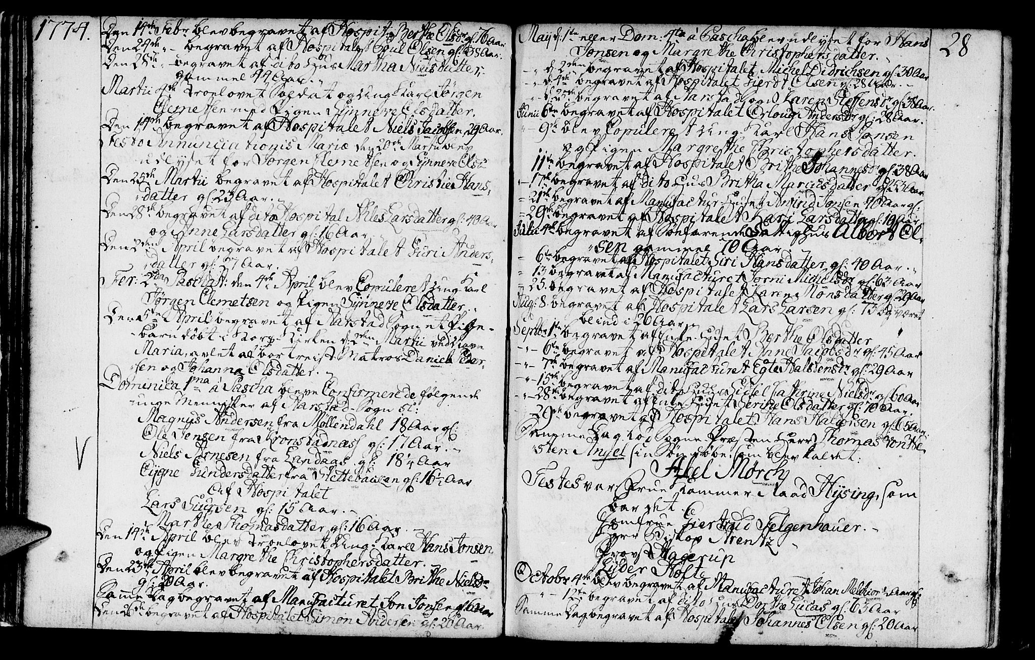 St. Jørgens hospital og Årstad sokneprestembete, AV/SAB-A-99934: Parish register (official) no. A 2, 1766-1814, p. 28