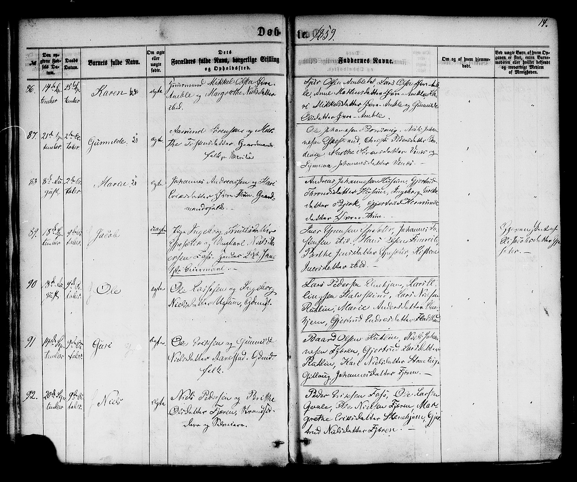 Sogndal sokneprestembete, AV/SAB-A-81301/H/Haa/Haaa/L0013: Parish register (official) no. A 13, 1859-1877, p. 14