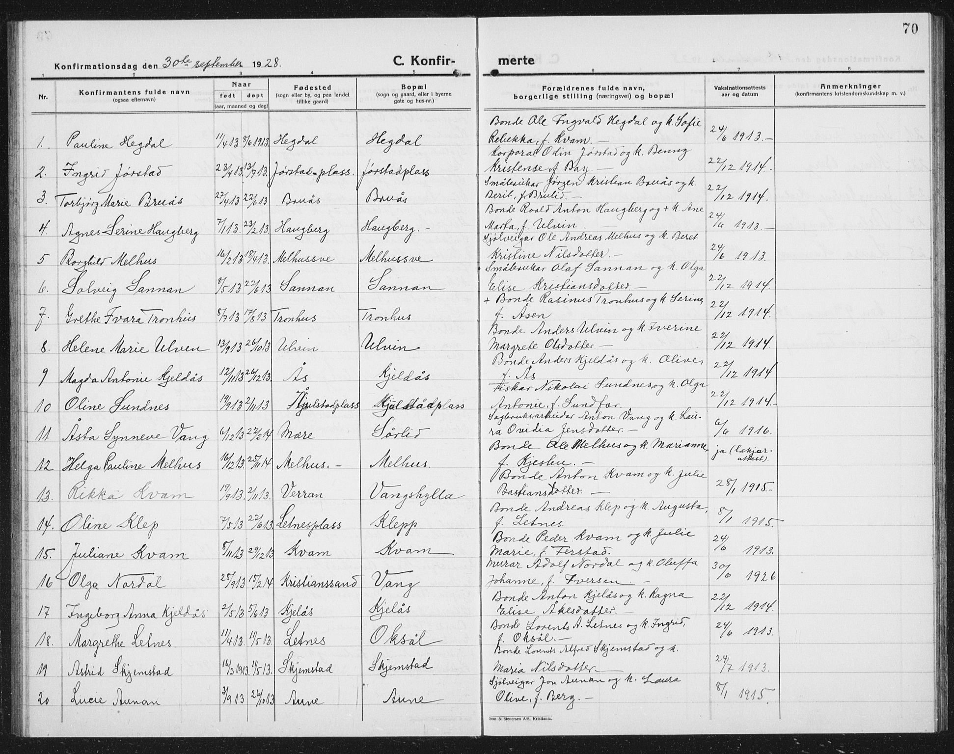 Ministerialprotokoller, klokkerbøker og fødselsregistre - Nord-Trøndelag, AV/SAT-A-1458/730/L0303: Parish register (copy) no. 730C06, 1924-1933, p. 70