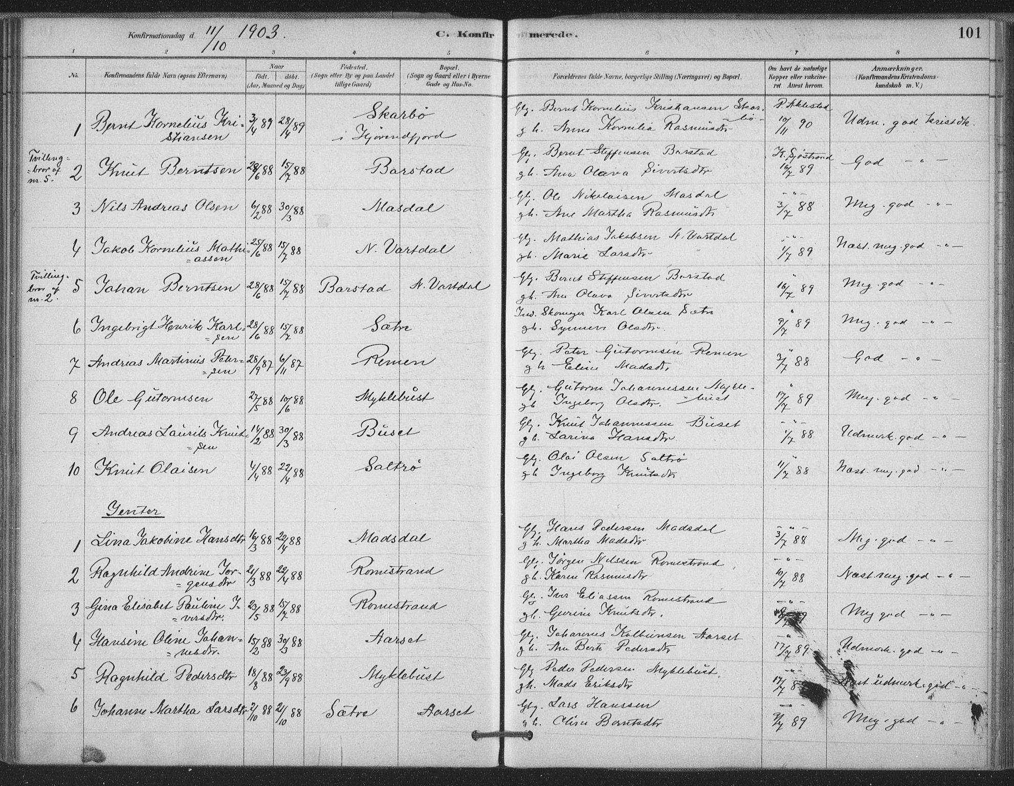 Ministerialprotokoller, klokkerbøker og fødselsregistre - Møre og Romsdal, AV/SAT-A-1454/514/L0199: Parish register (official) no. 514A01, 1878-1912, p. 101