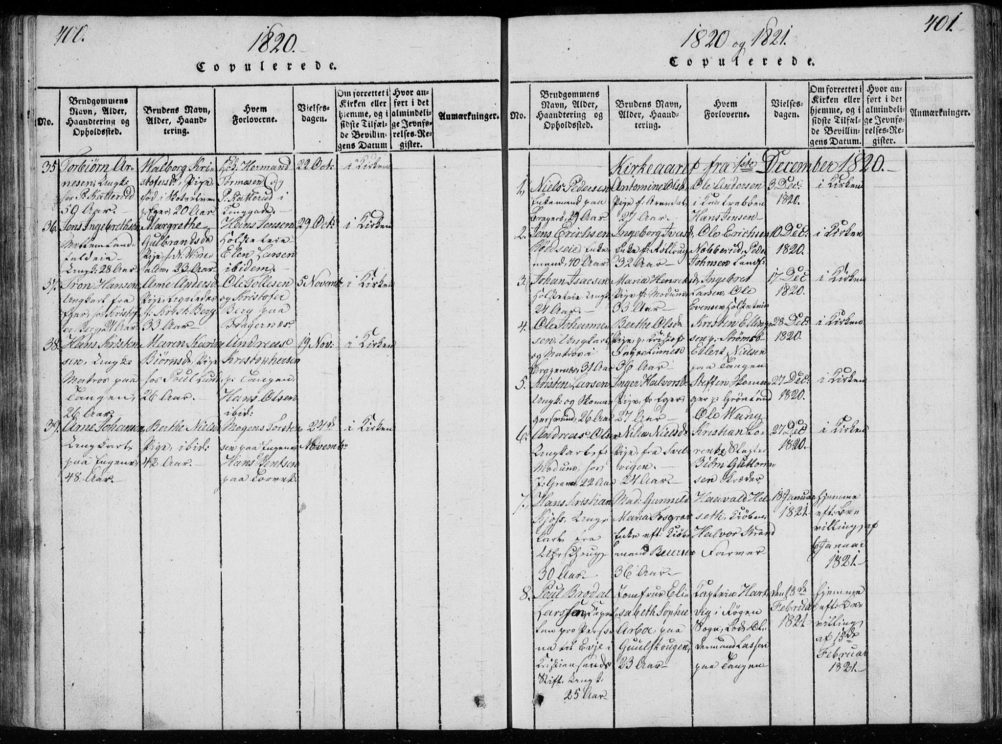 Bragernes kirkebøker, AV/SAKO-A-6/F/Fa/L0007: Parish register (official) no. I 7, 1815-1829, p. 400-401